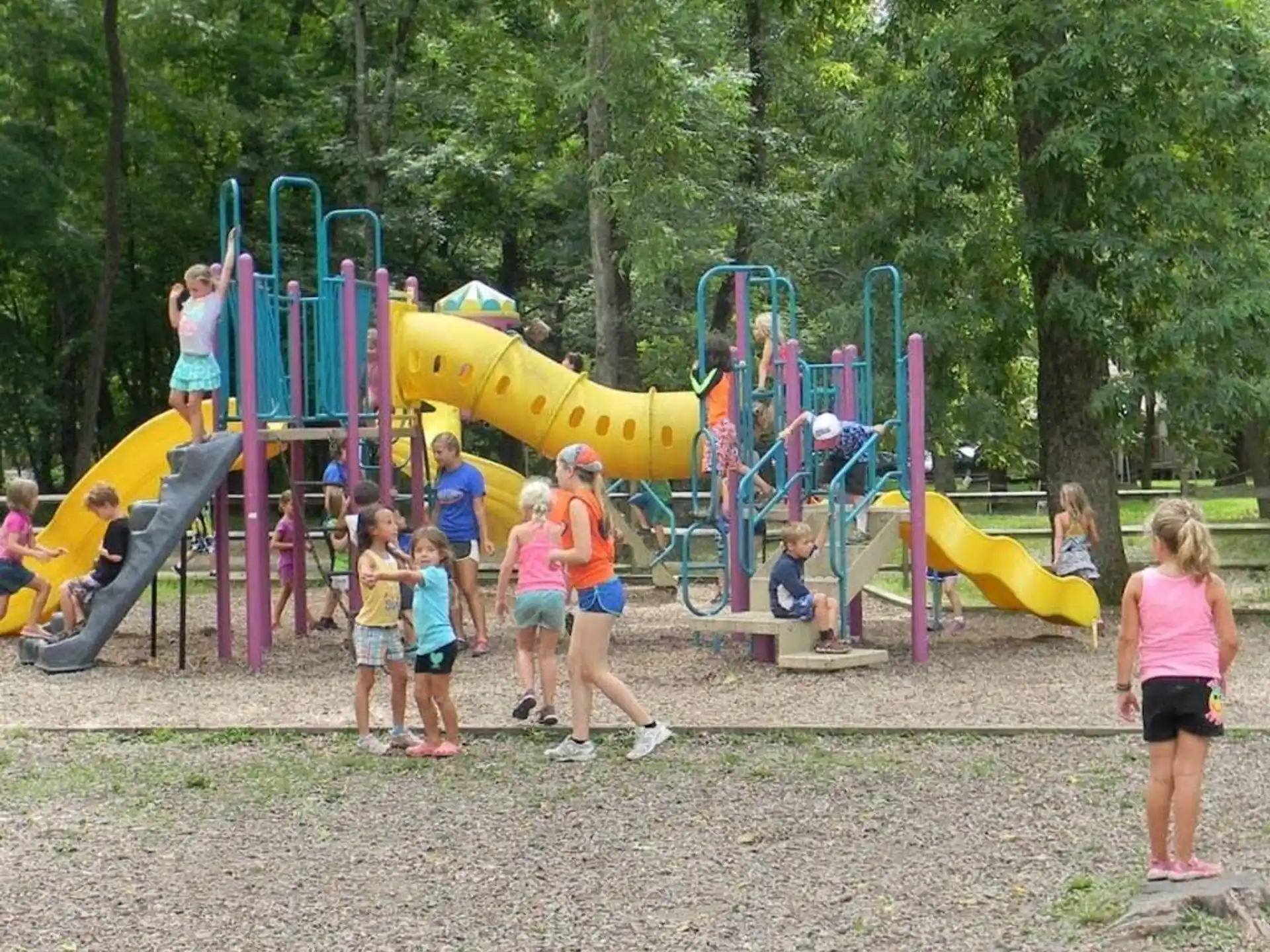 a group of children playing on a playground