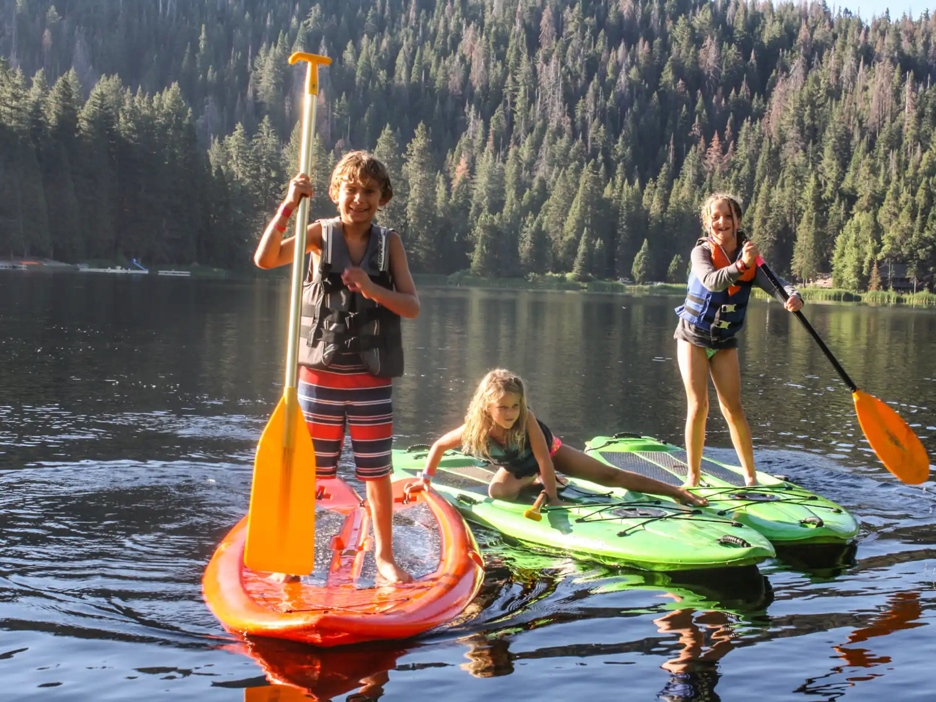 a group of people on a canoe
