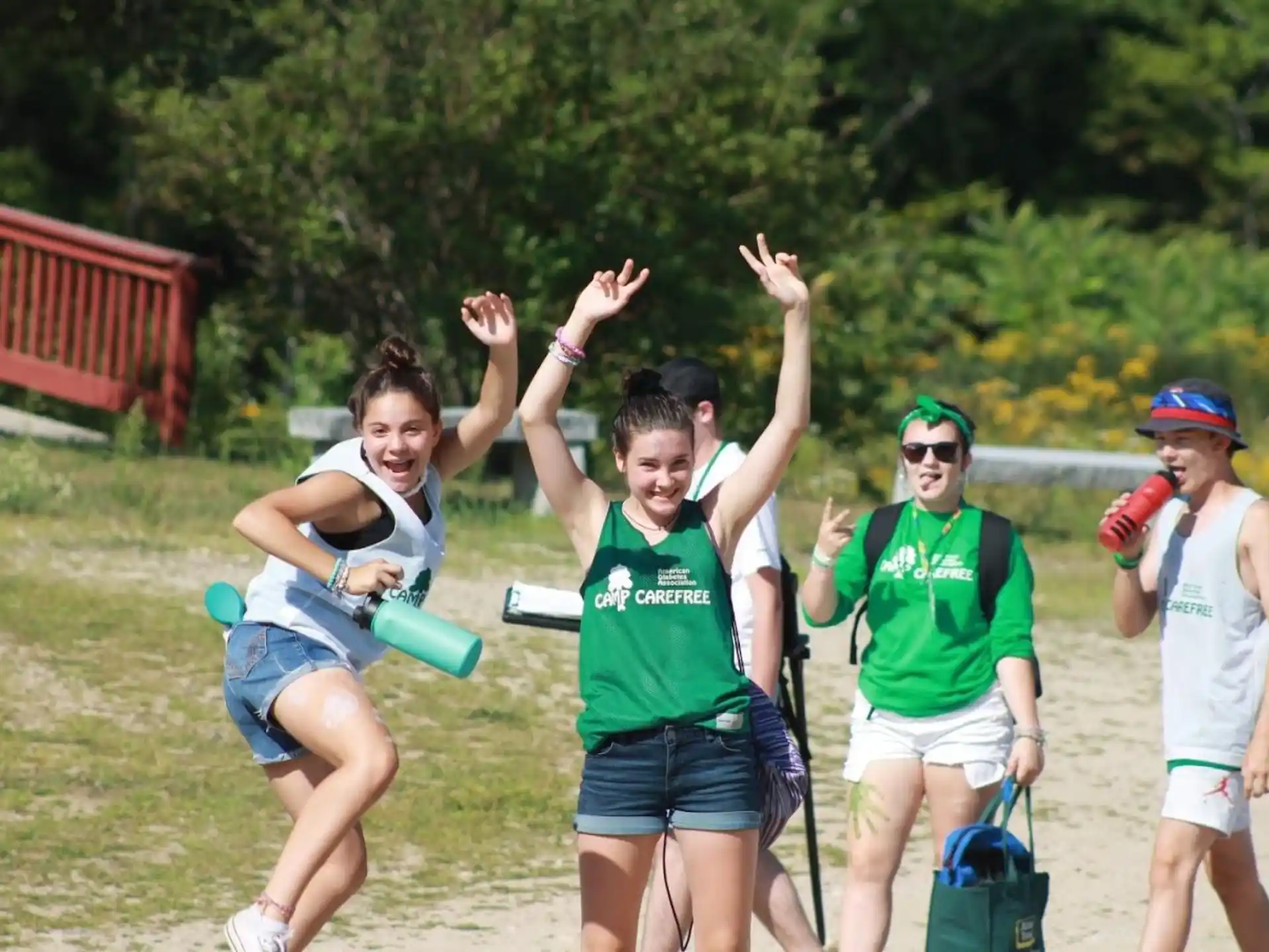 a group of people running