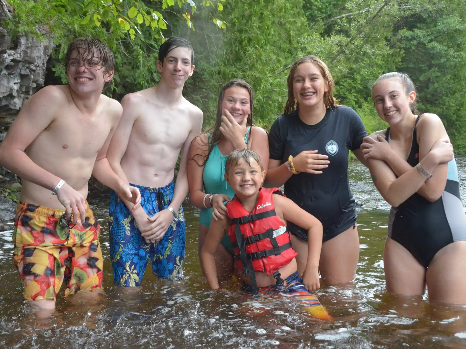 a group of people in the water