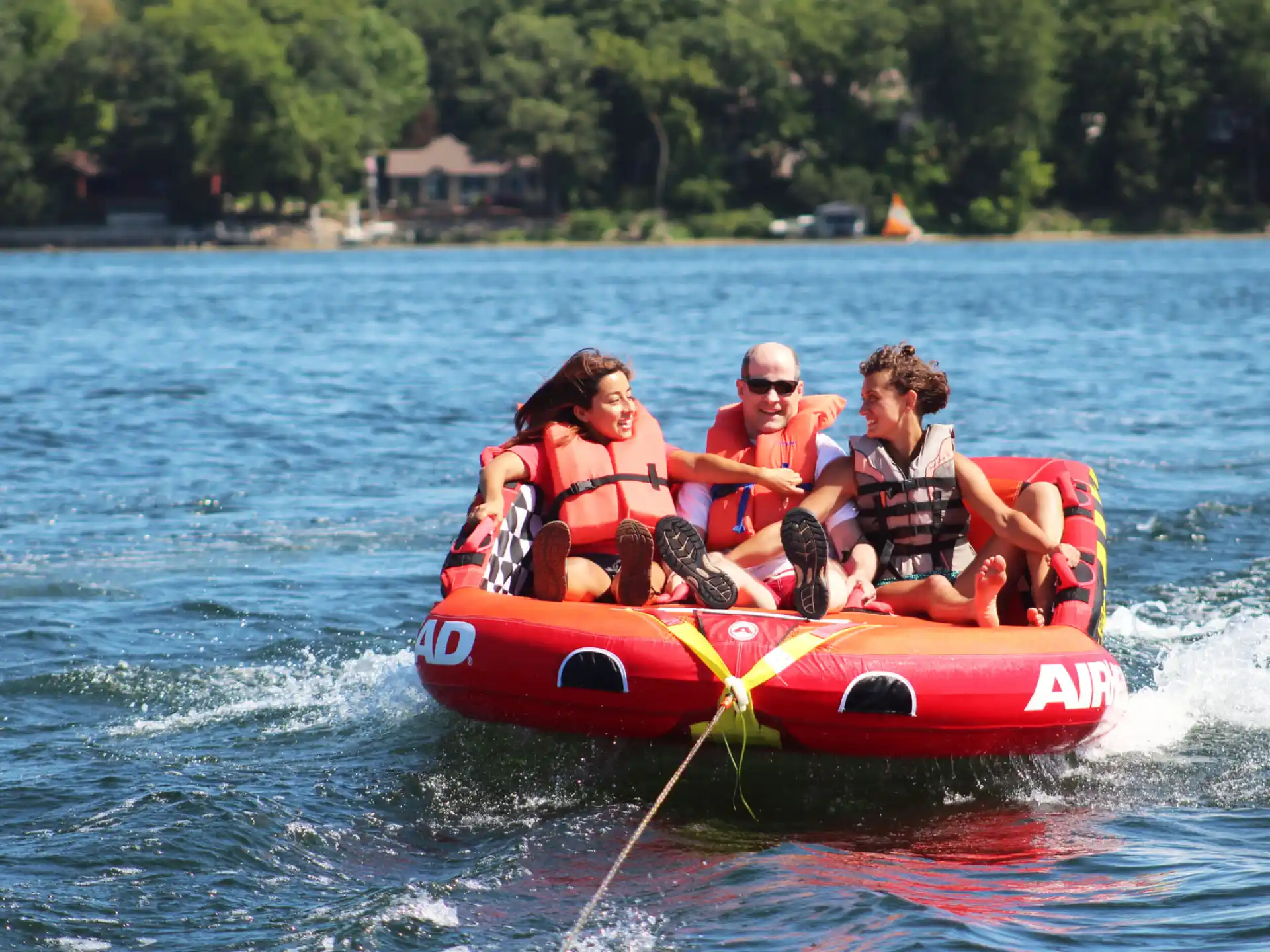 a group of people in a raft