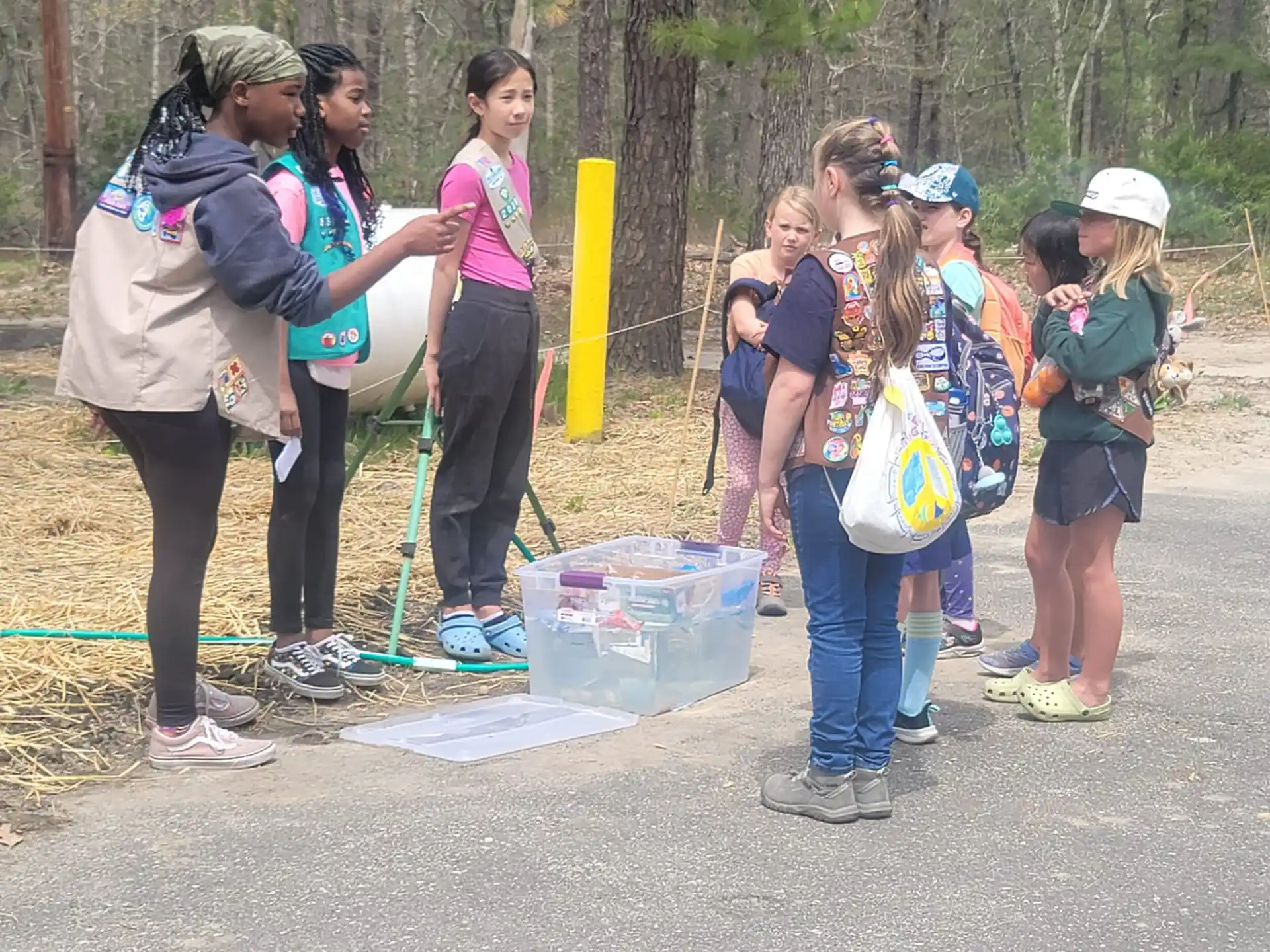 a group of people standing outside