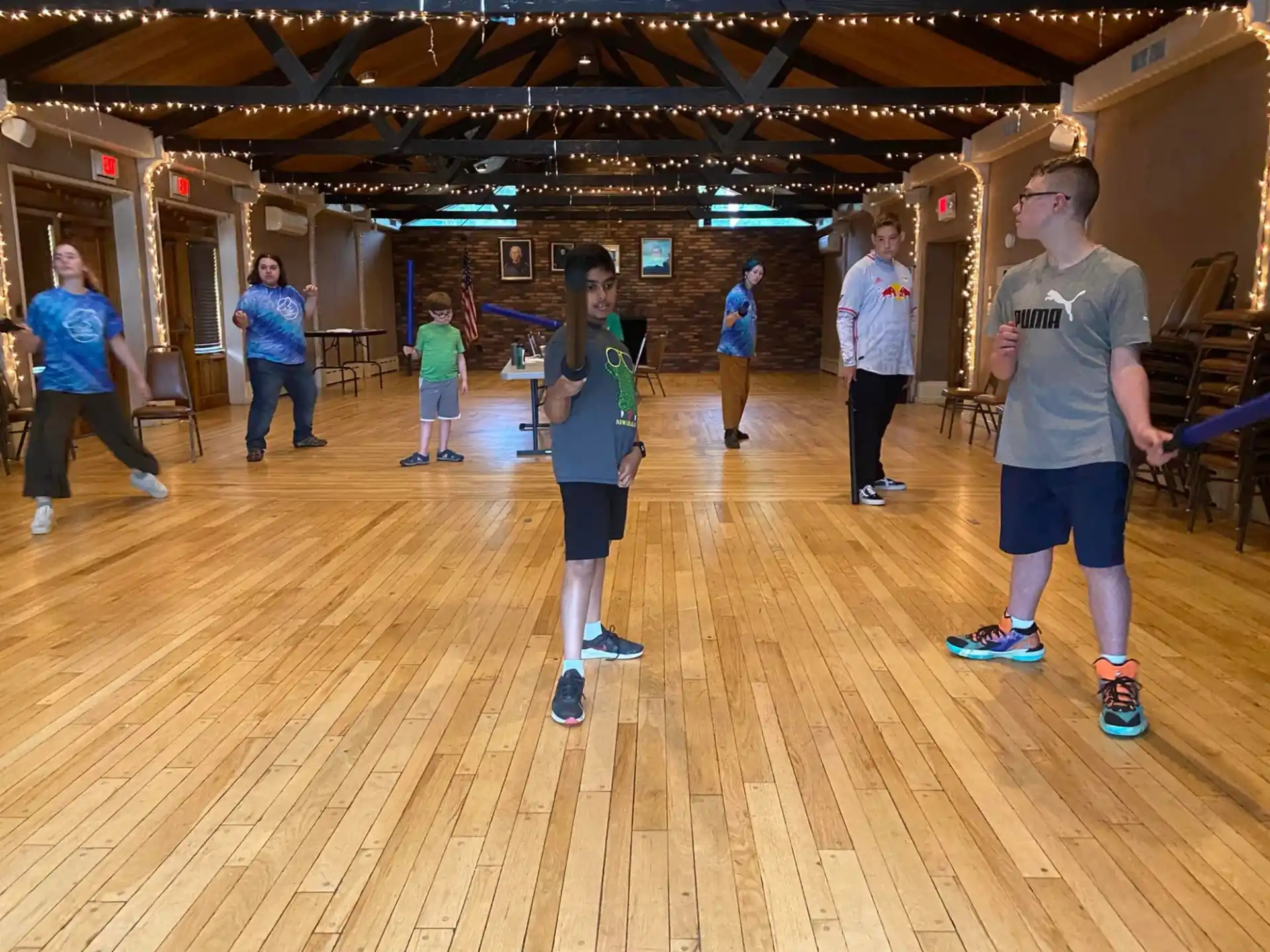 a group of people in a gym