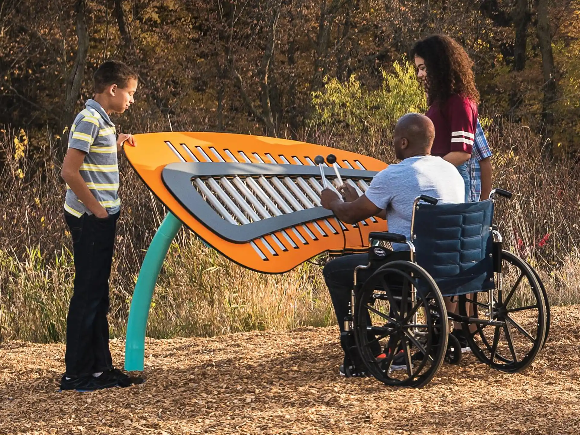 a group of people in a wheelchair