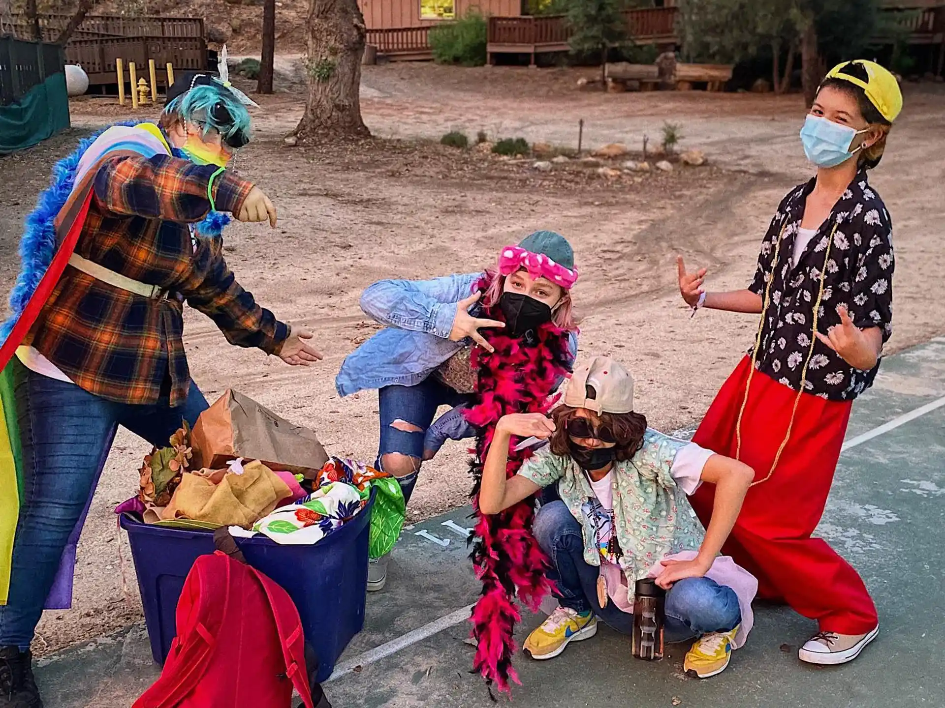 a group of people wearing masks
