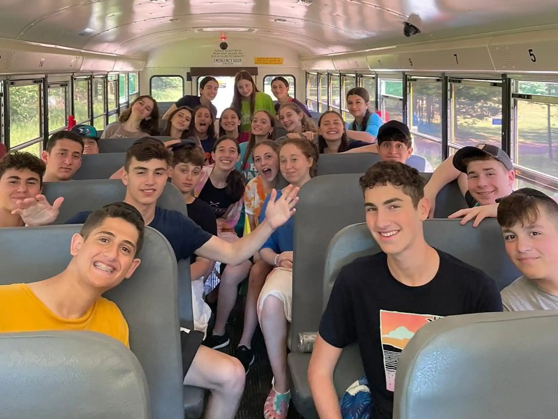 a group of people on a bus