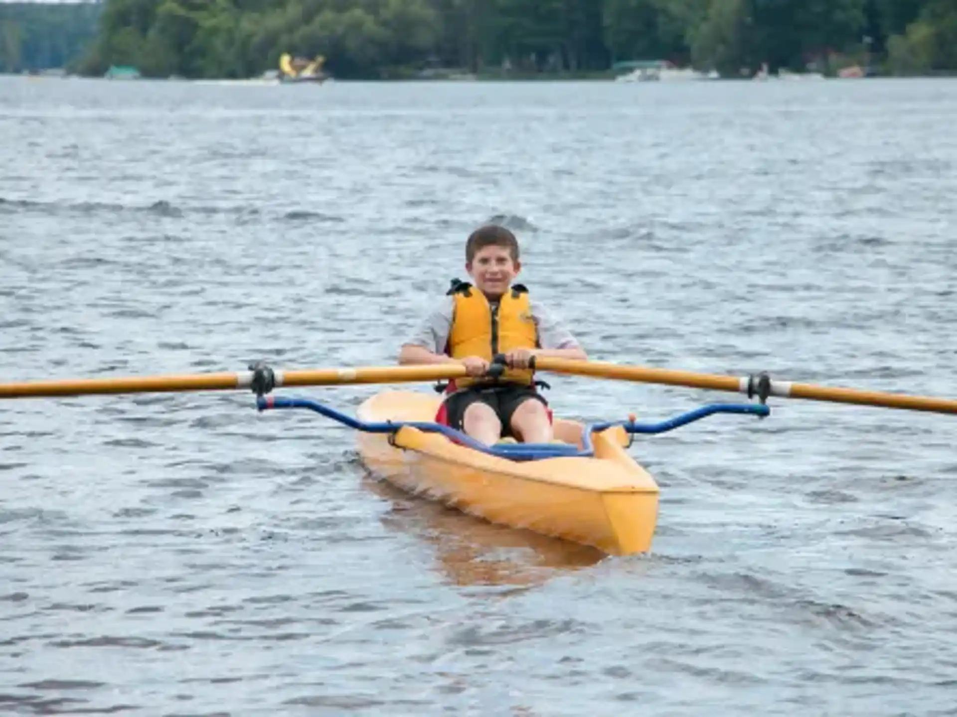 a boy in a kayak