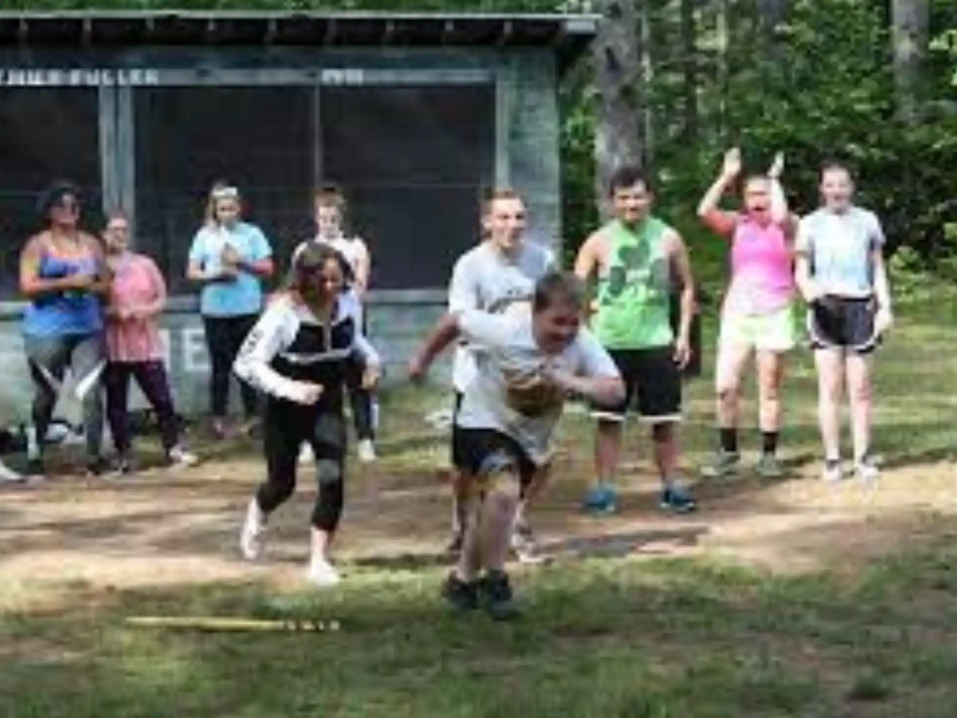 a group of people running