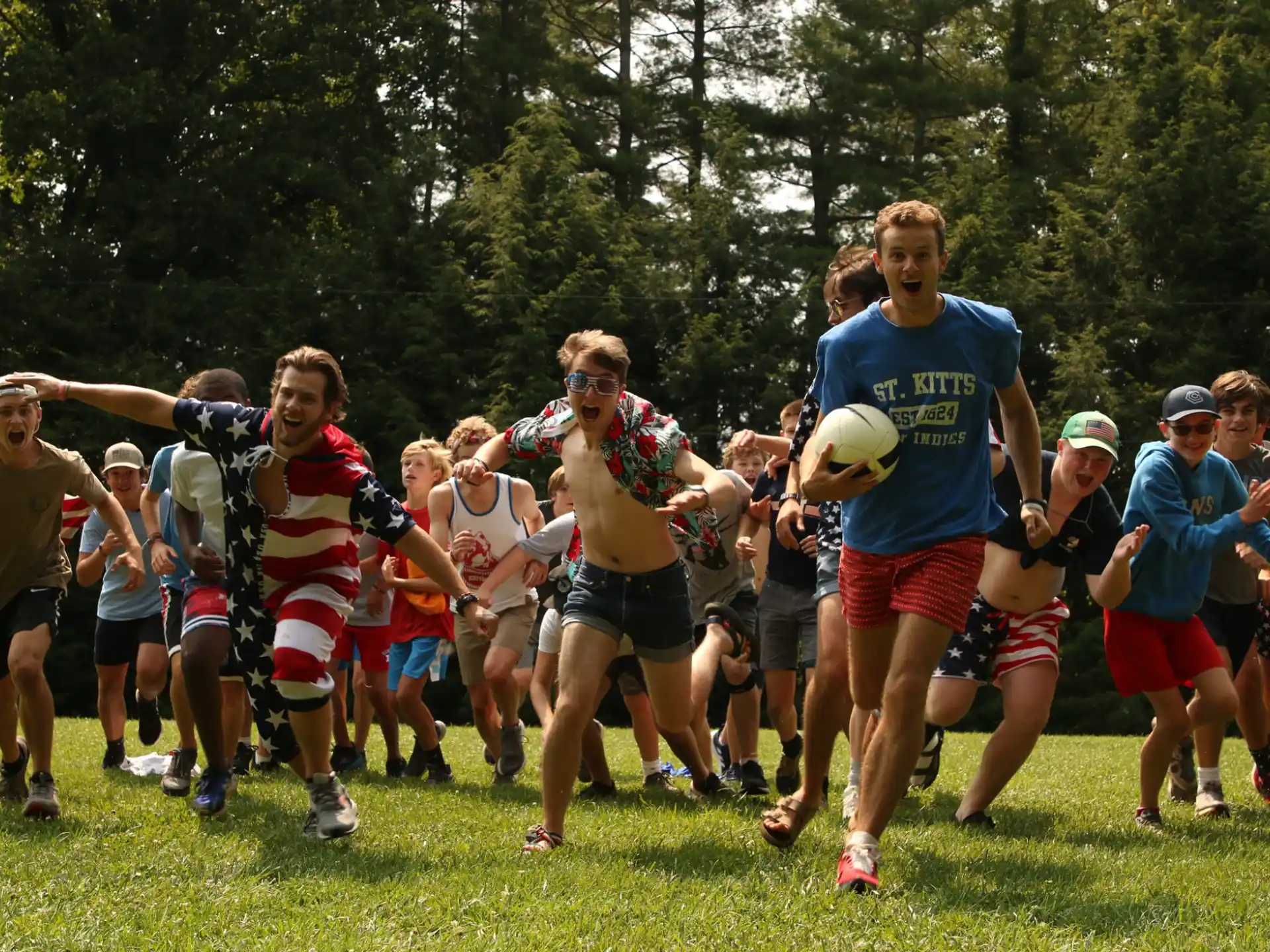 a group of people running