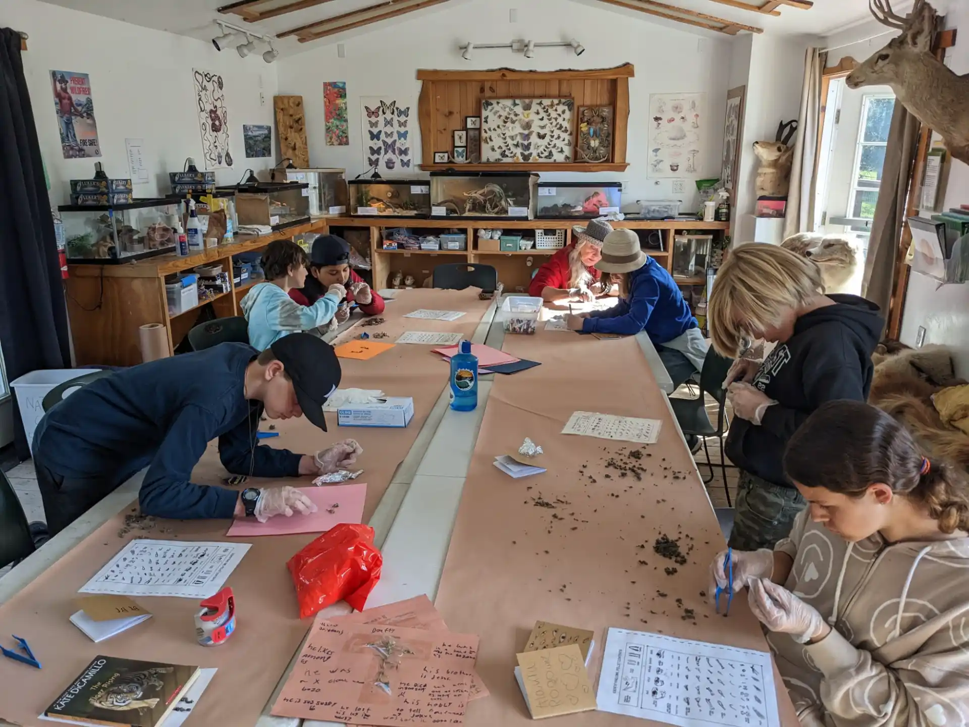 a group of people sitting around a table with papers on it