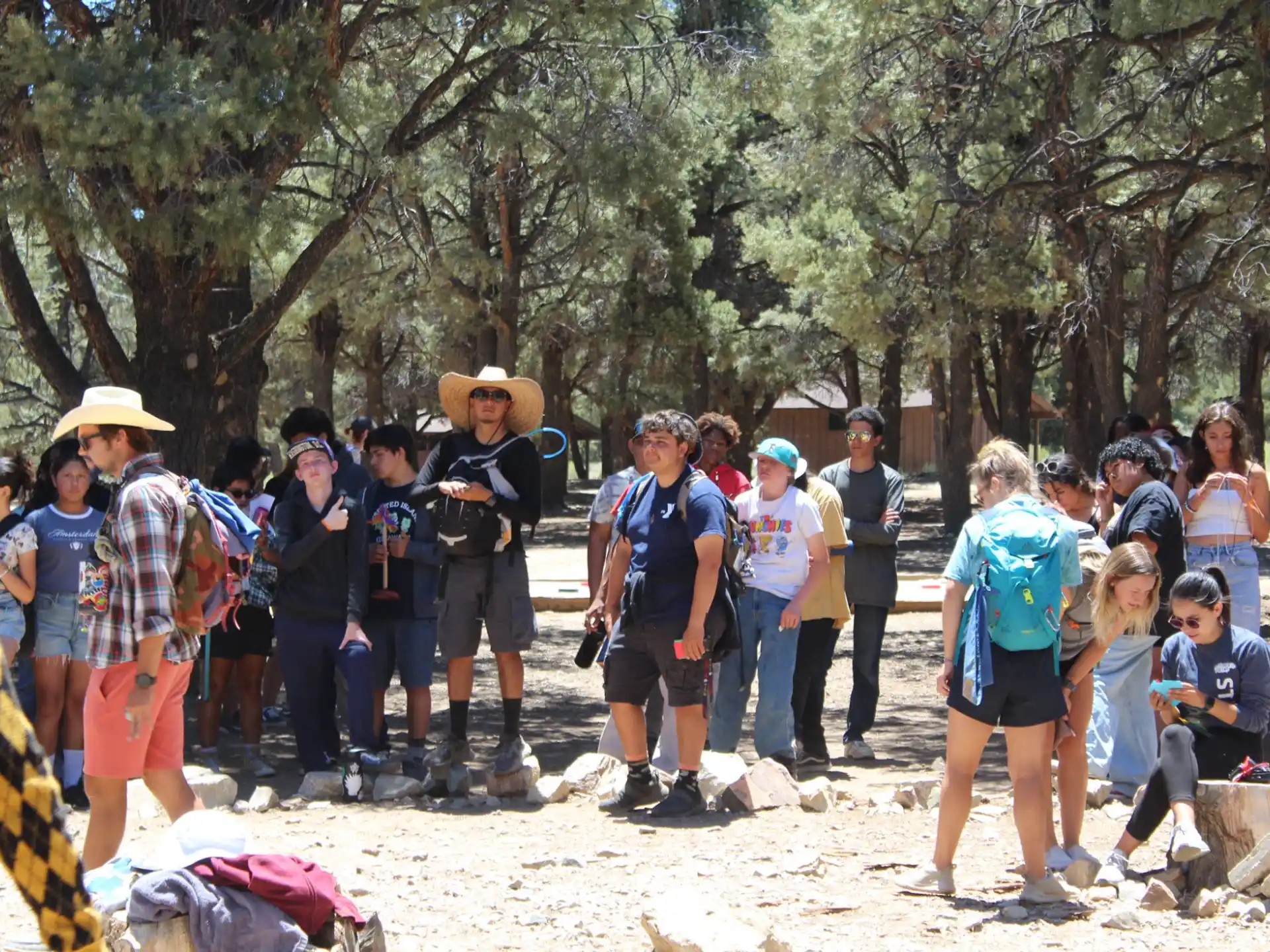 a group of people standing outside