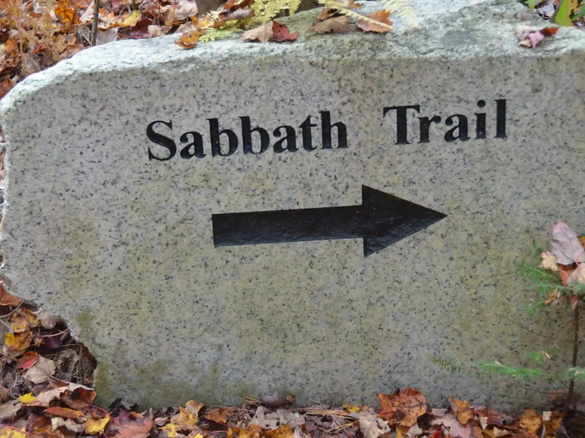 a stone with a sign on it