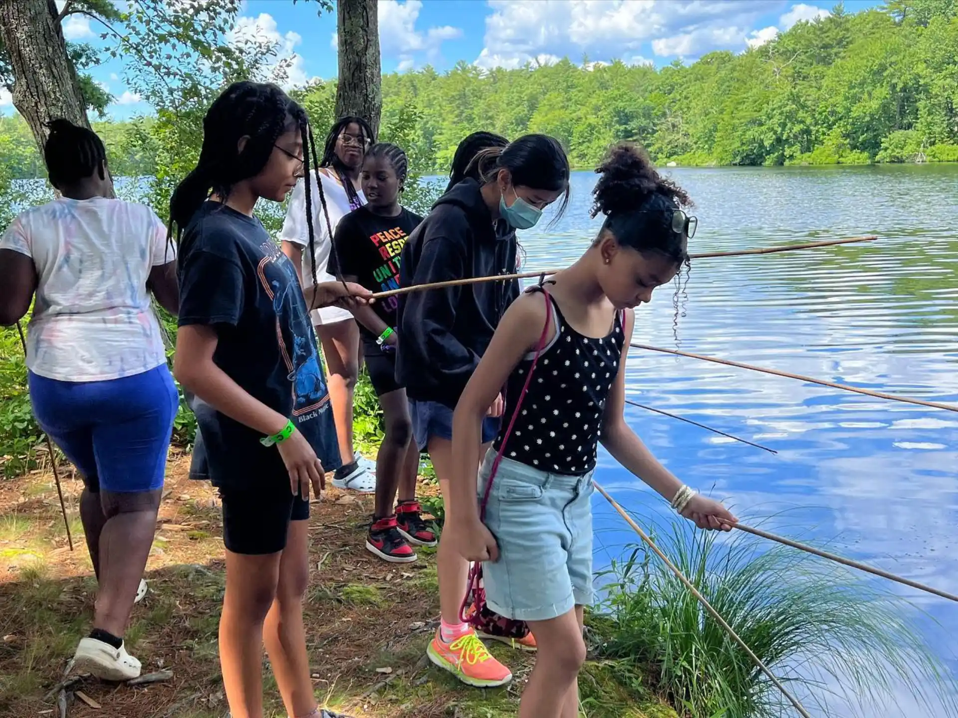 a group of people fishing