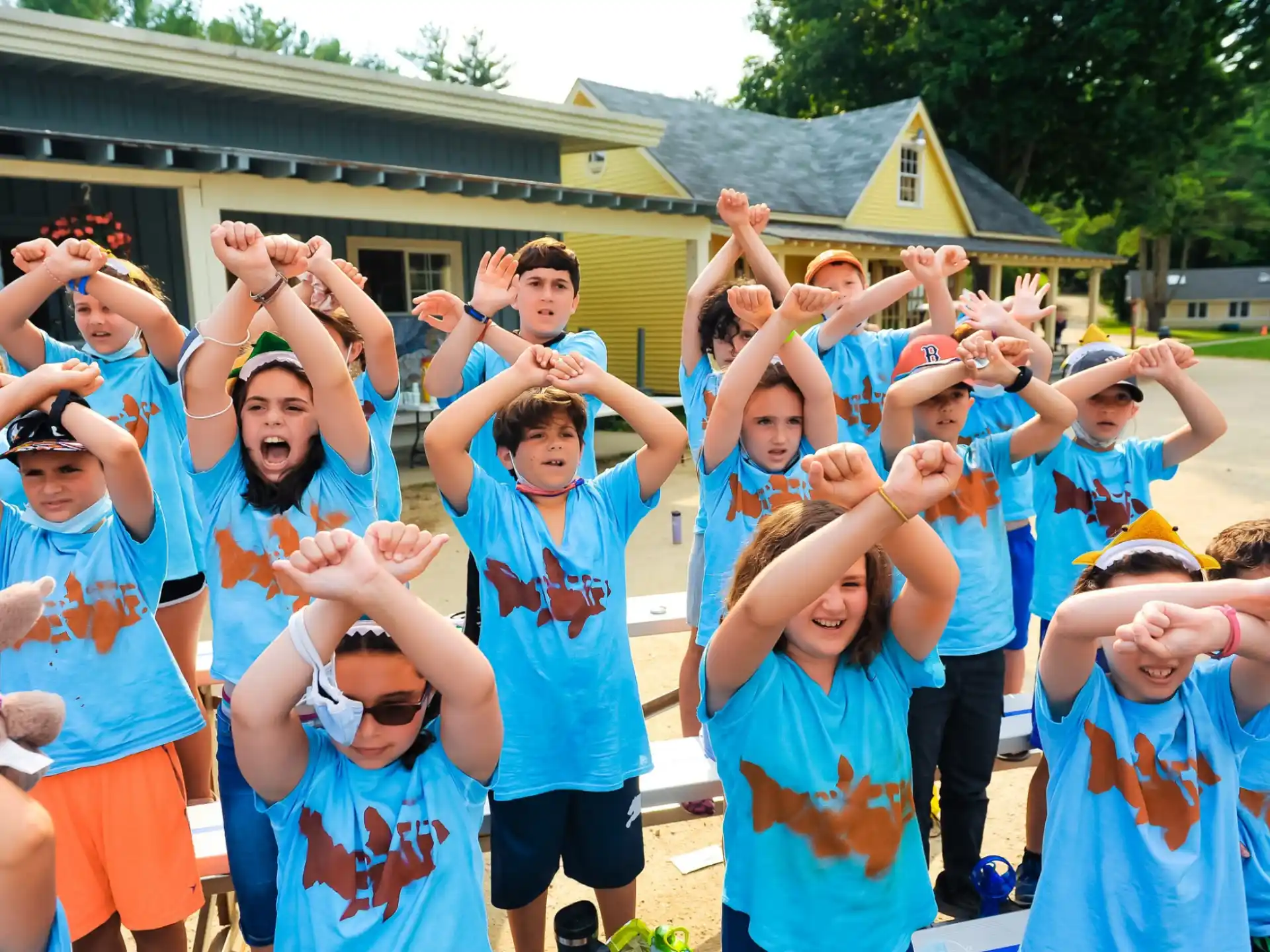 a group of people wearing matching t-shirts