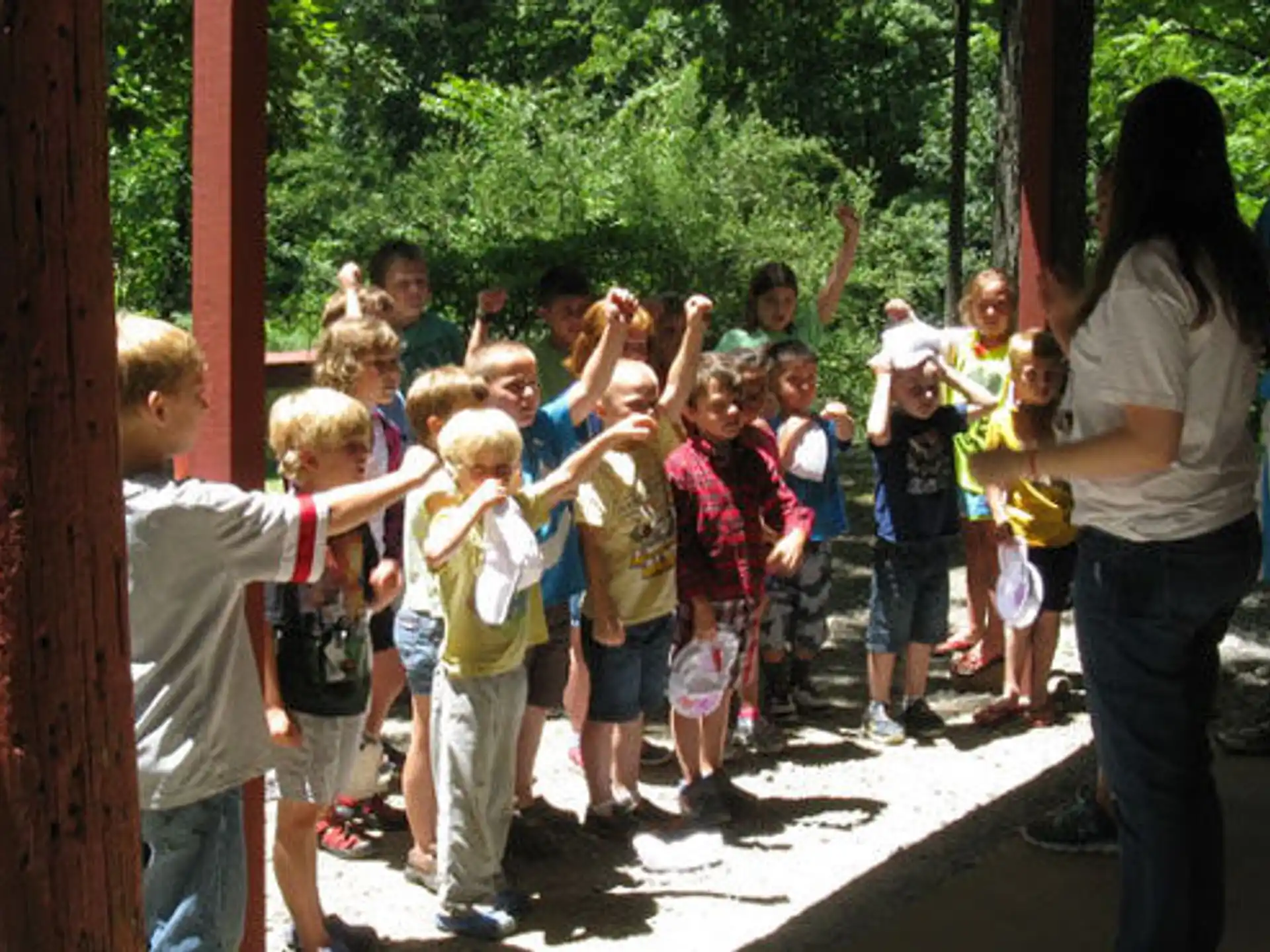 a group of children standing outside