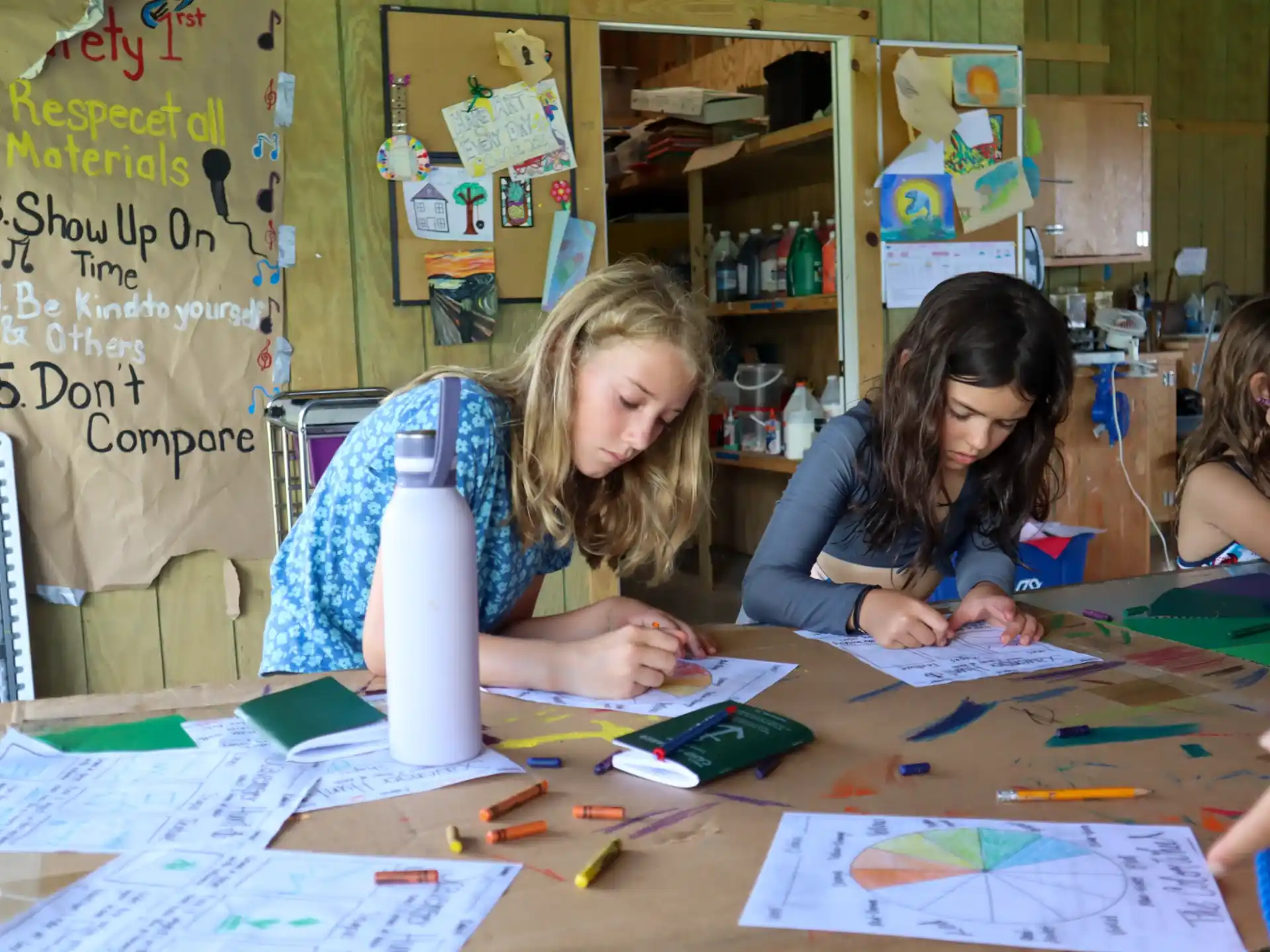 a few young girls studying