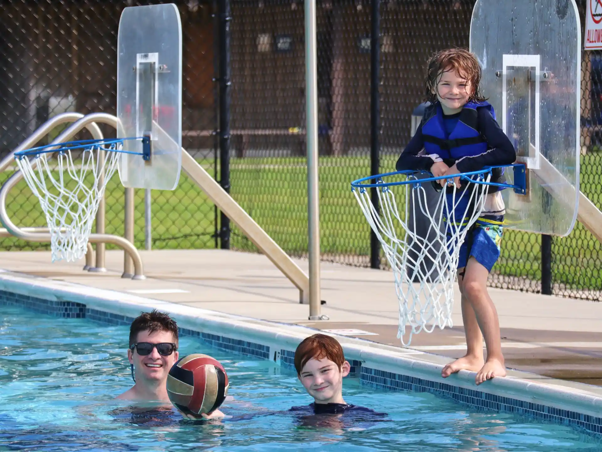 a group of people in a pool
