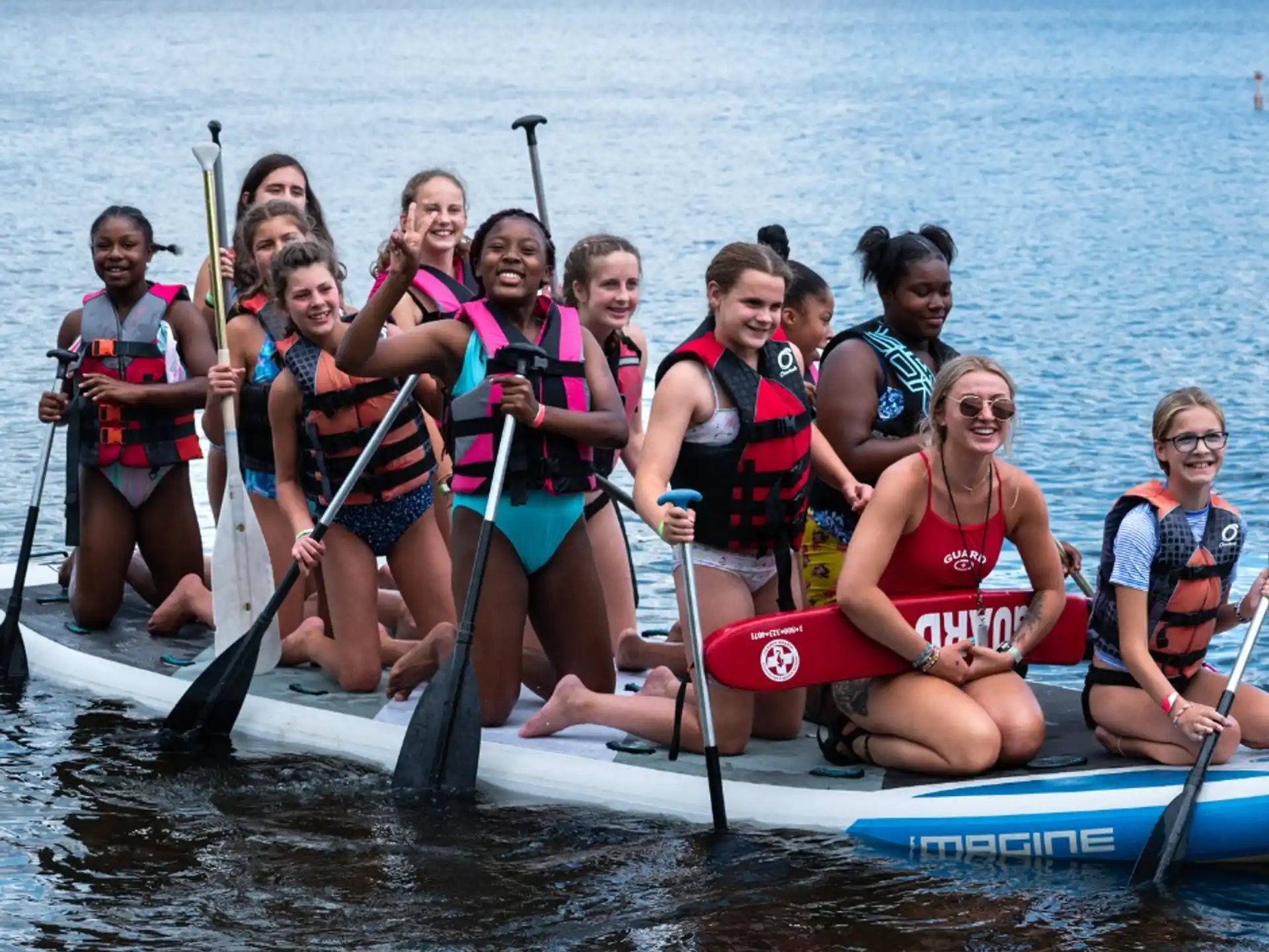 a group of people in a boat