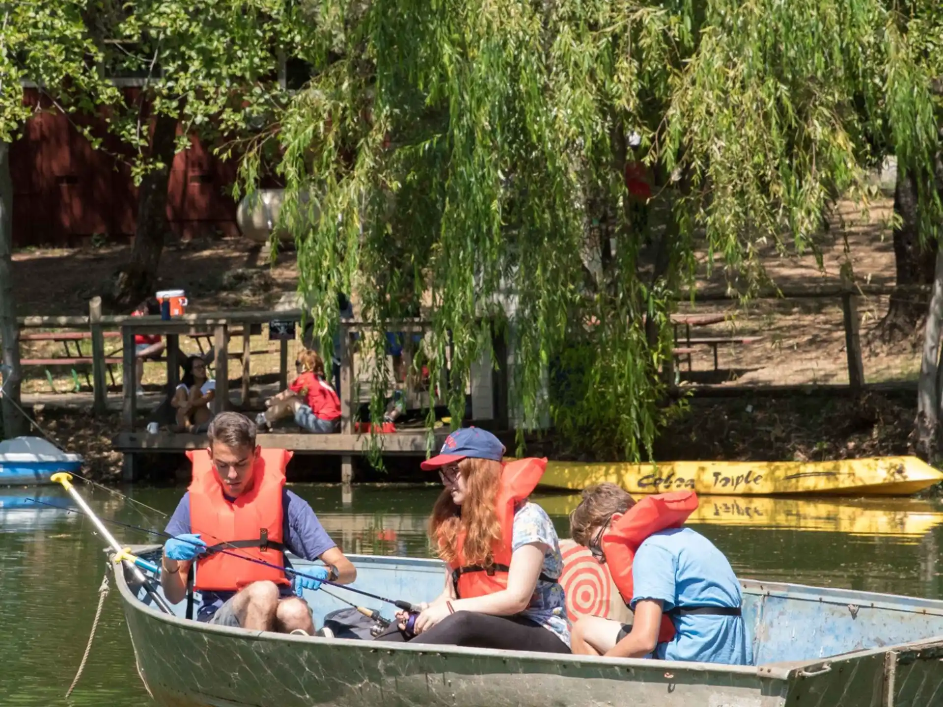 a group of people in a boat