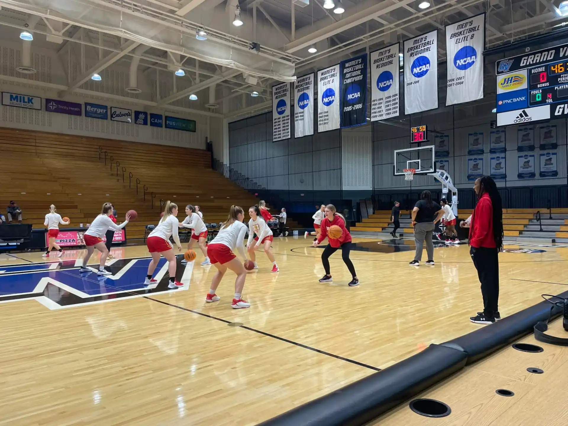 a group of people in a gym