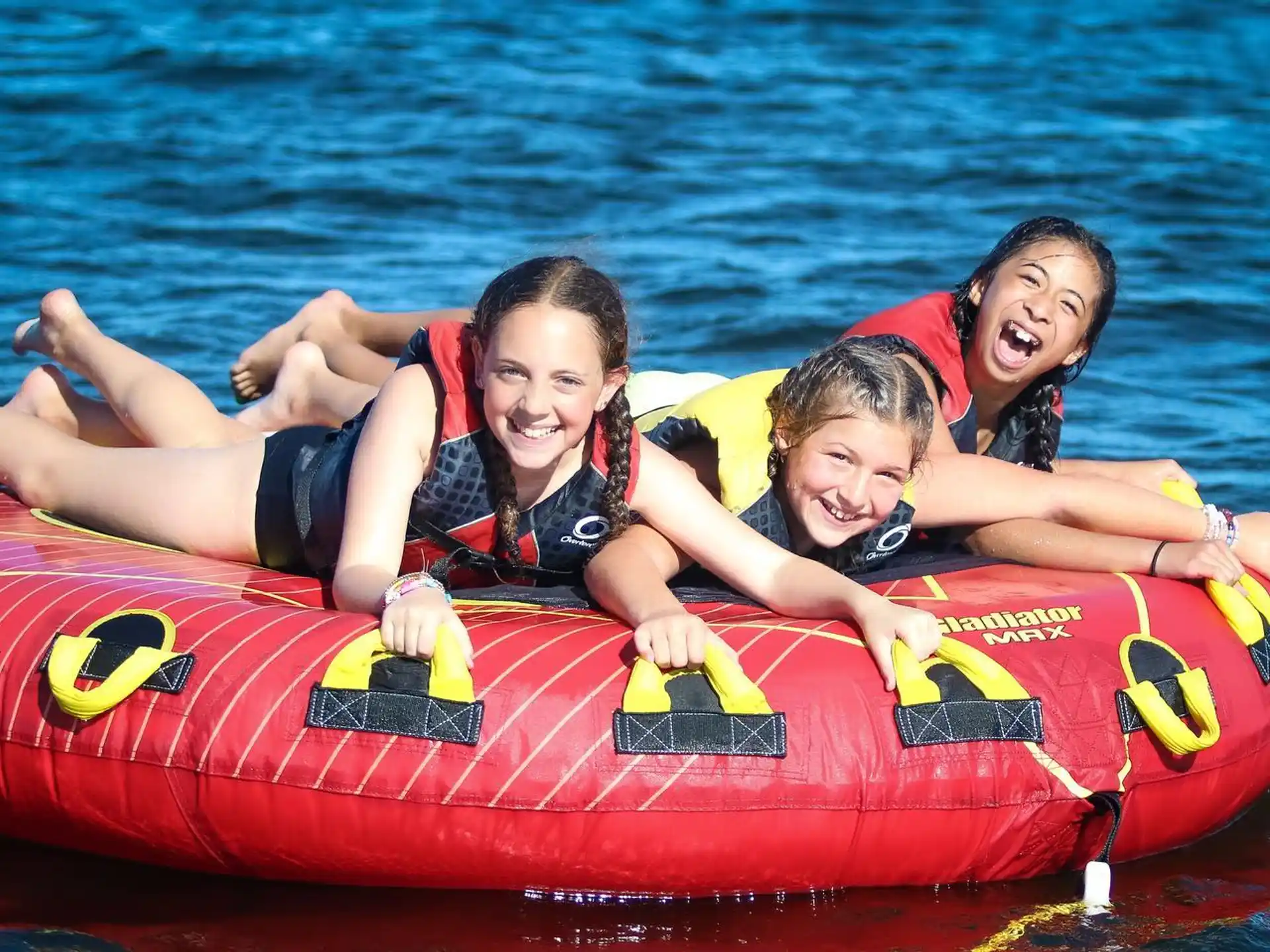 a group of people in a raft