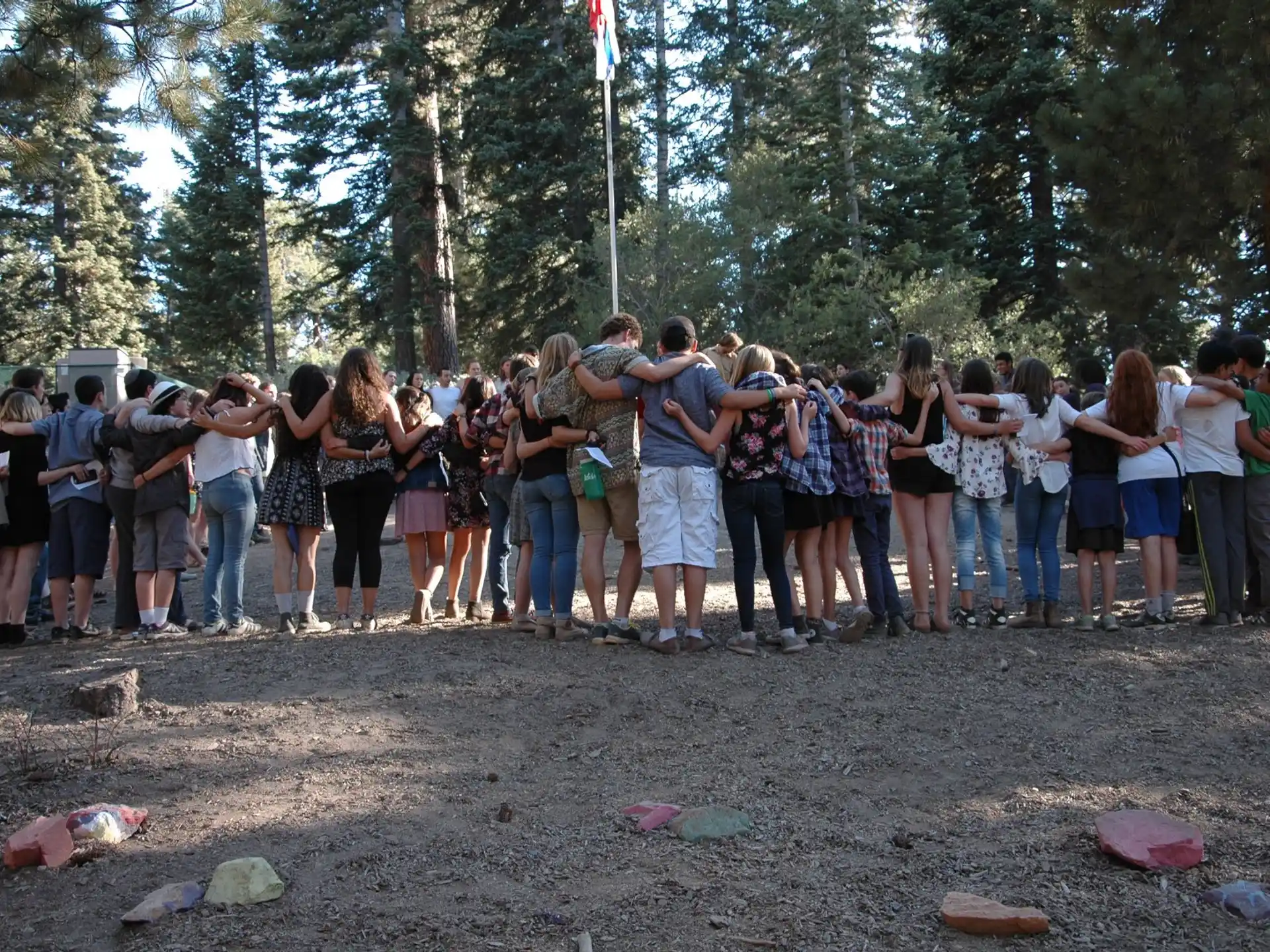 a group of people standing in a line