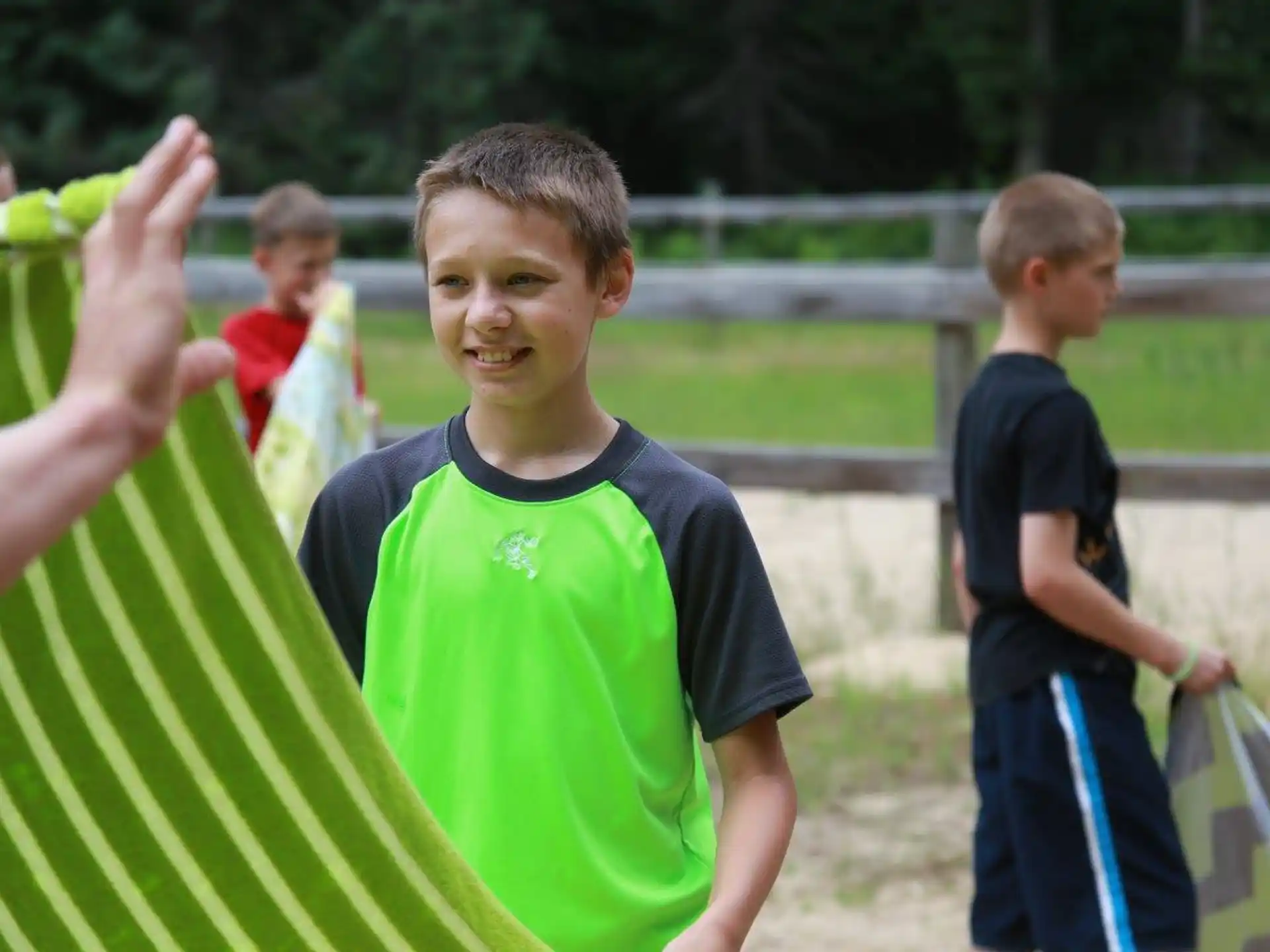 a boy holding a flag