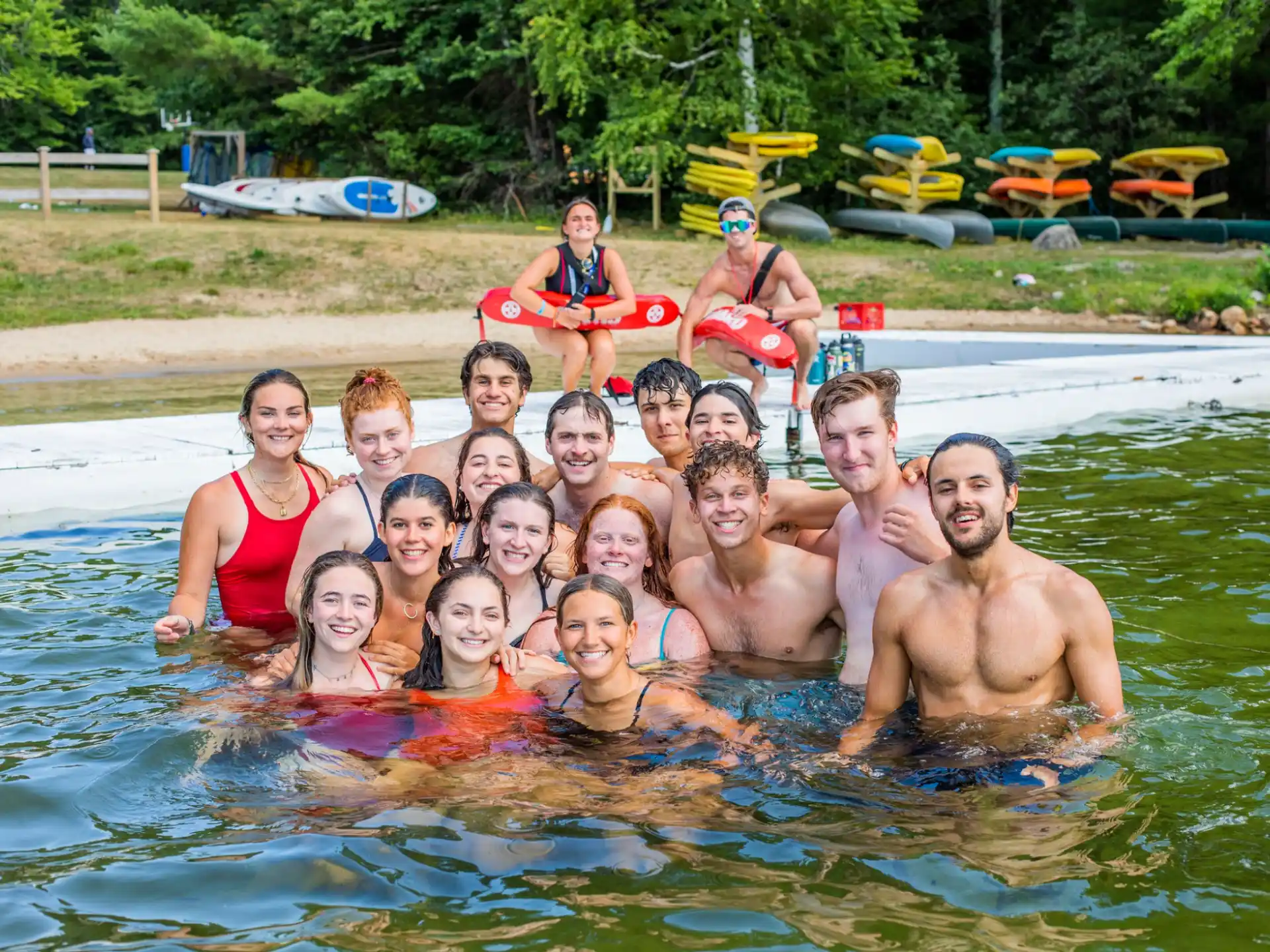 a group of people in a pool