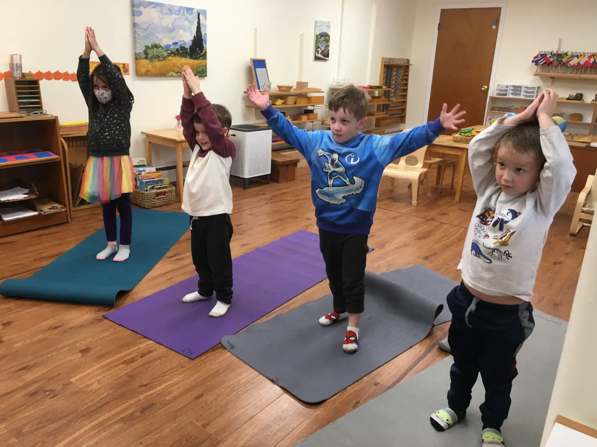 a group of children exercising
