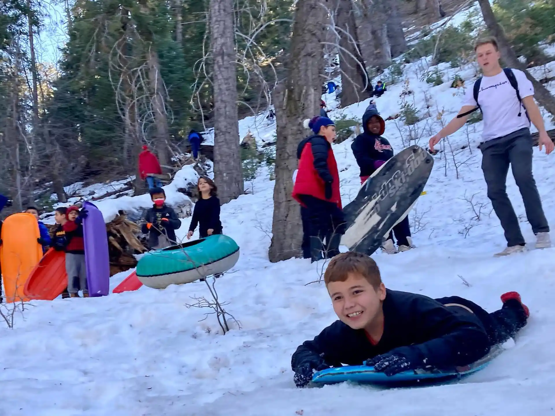a group of people are skiing
