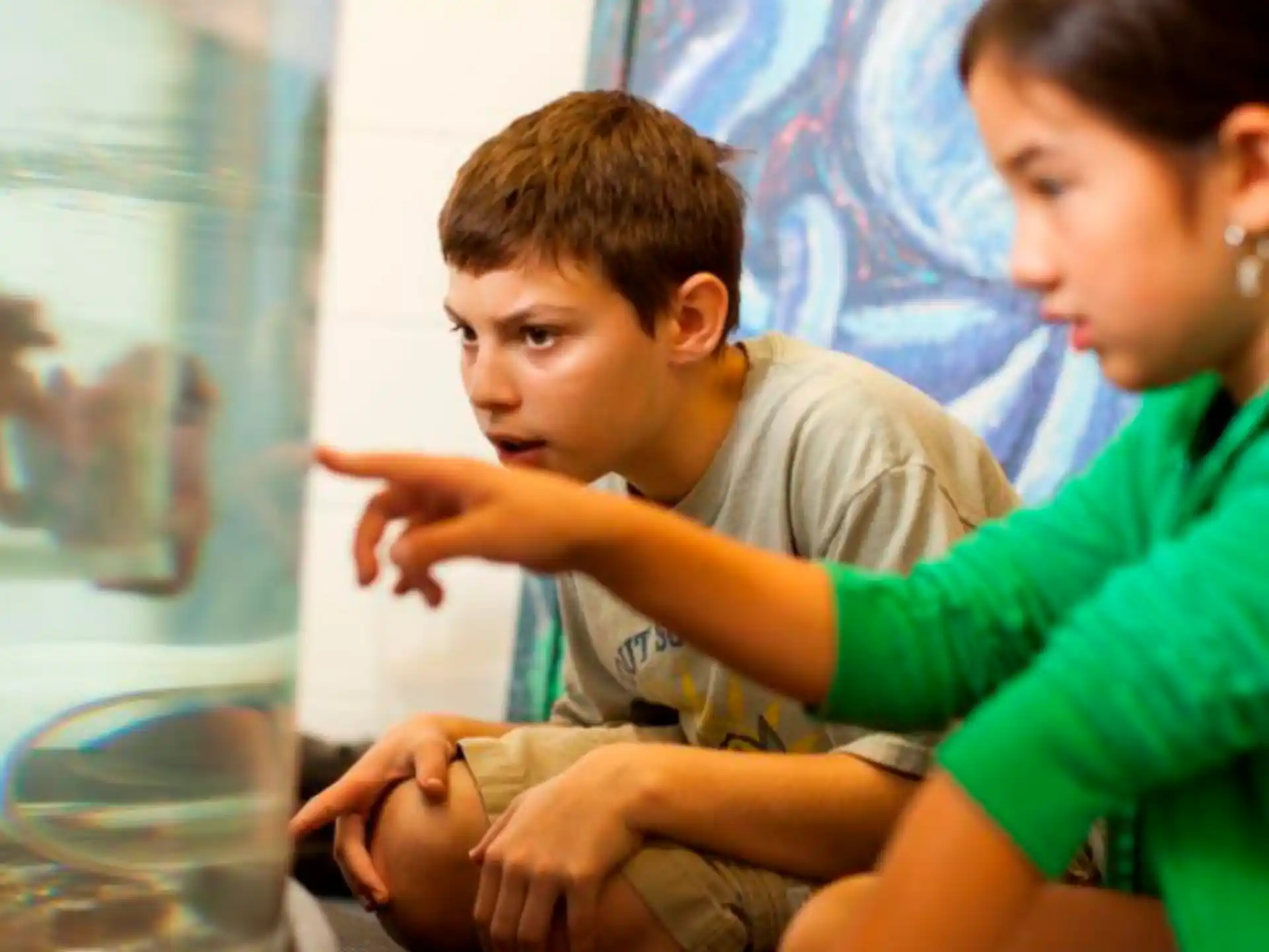 a person and a boy looking at a computer screen