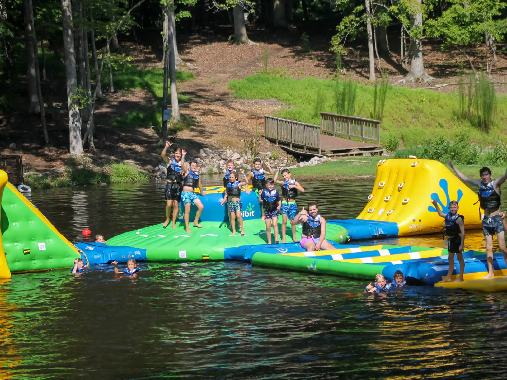 a group of people in a pool