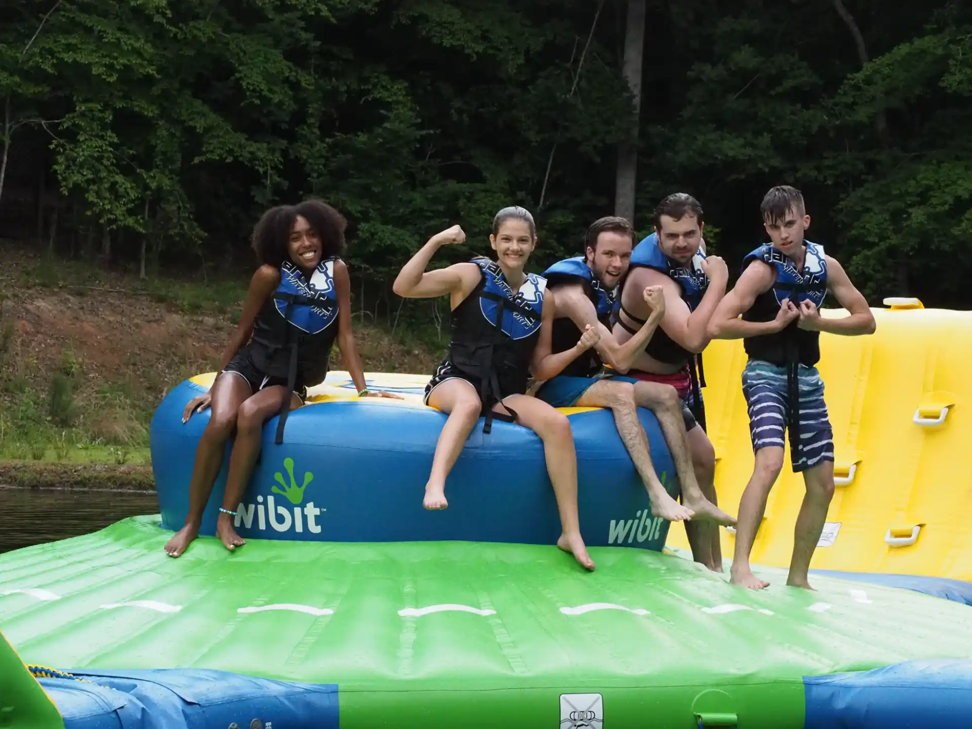 a group of people in a pool