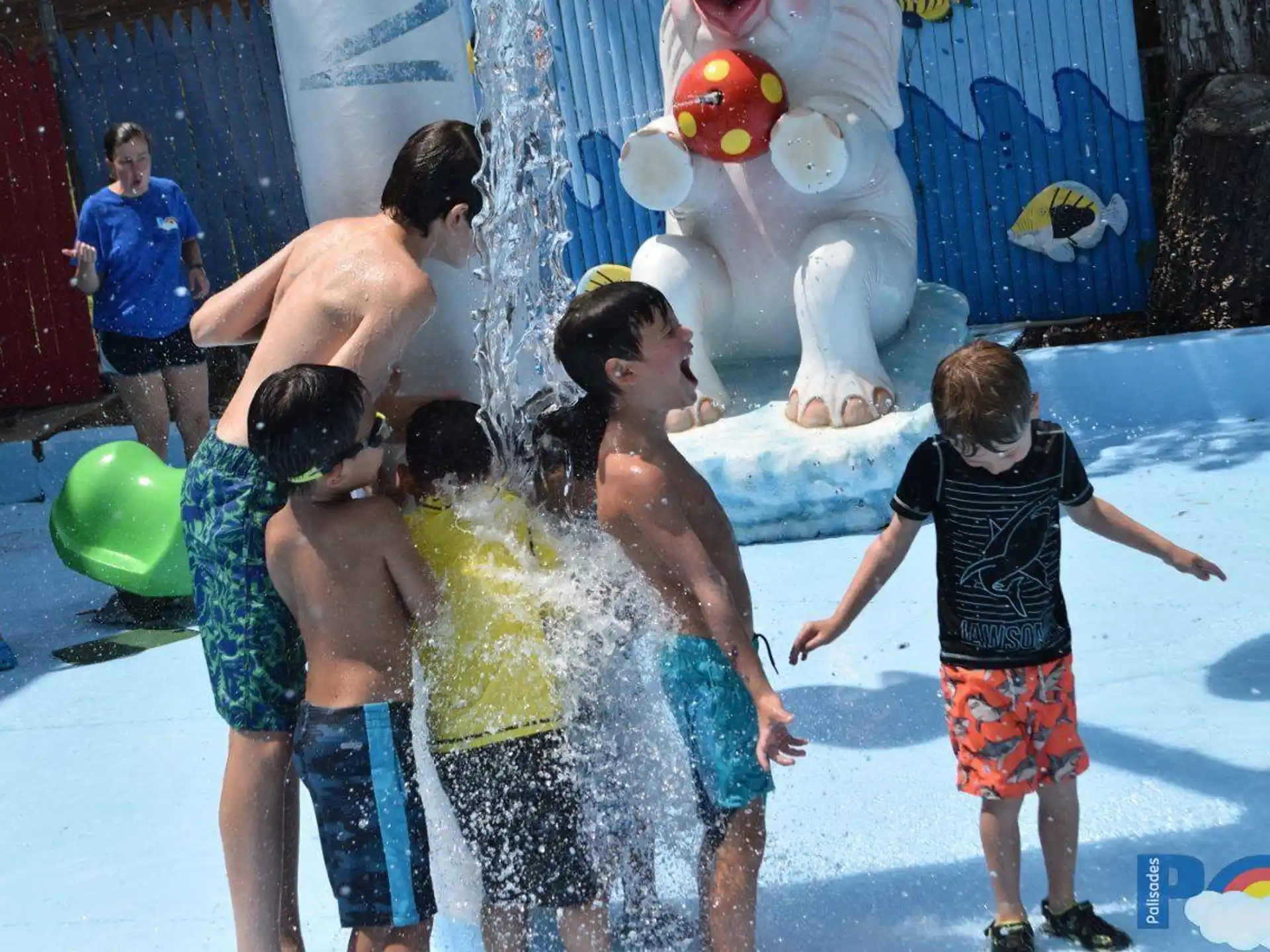 a group of kids playing in a pool