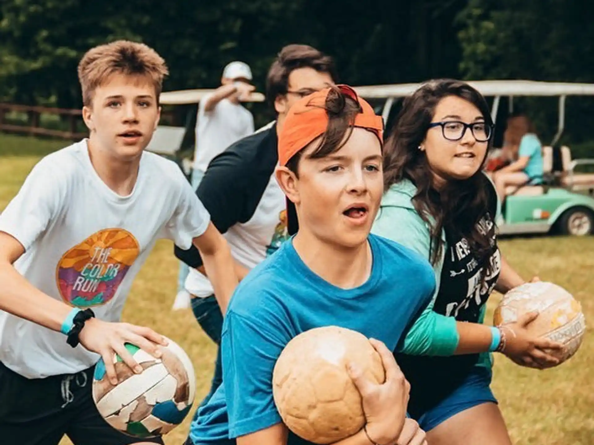 a group of people playing rugby