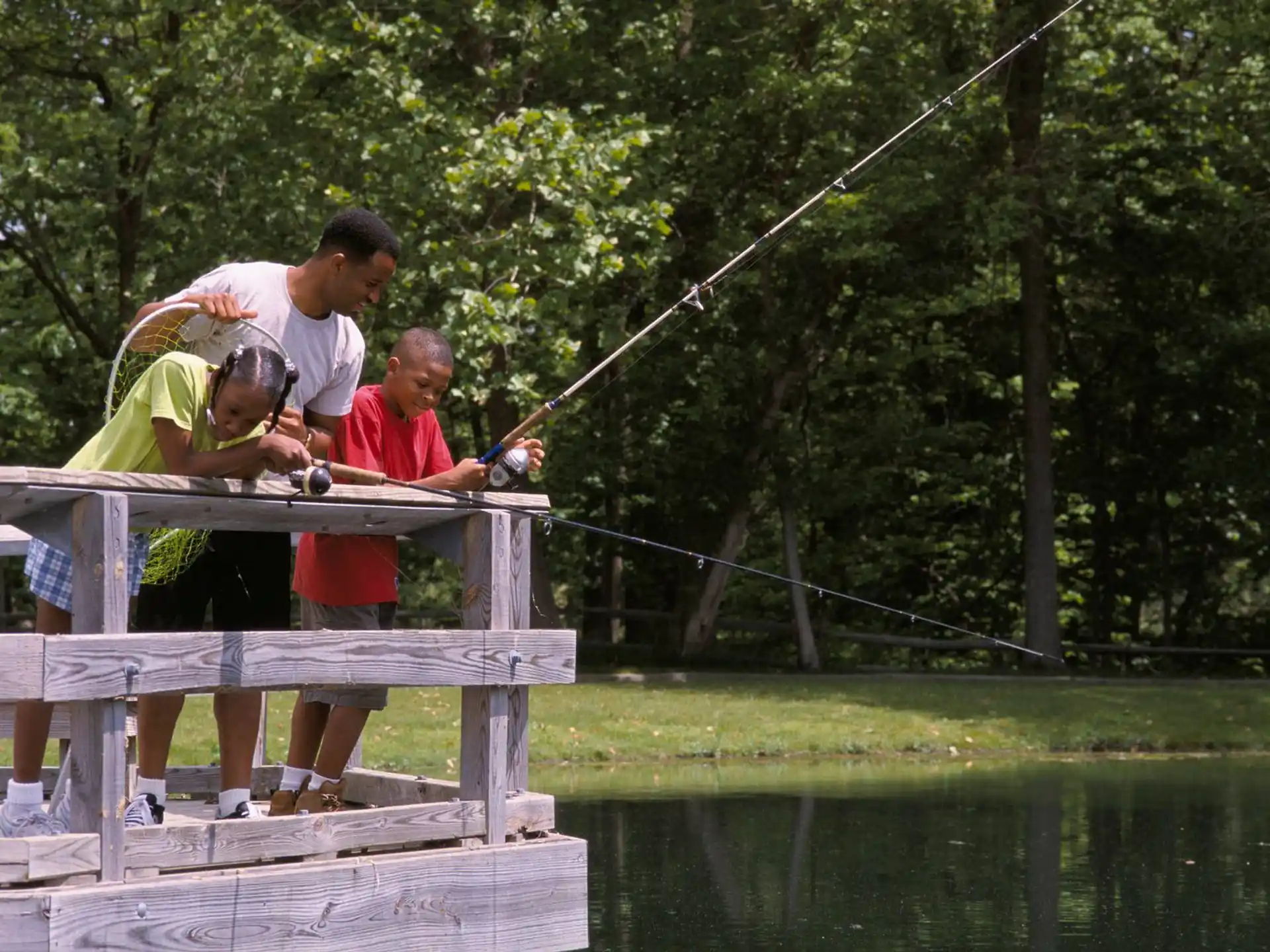 a group of people fishing