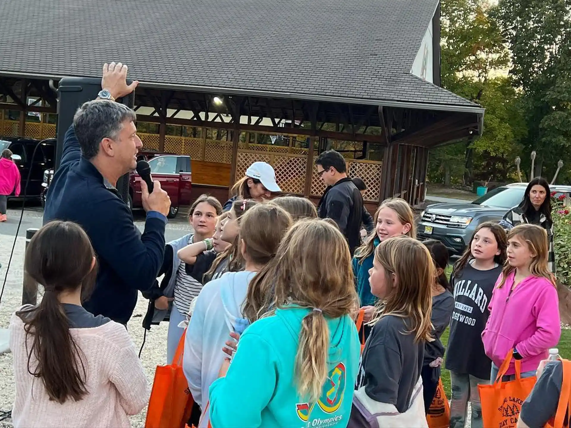 a group of people standing outside
