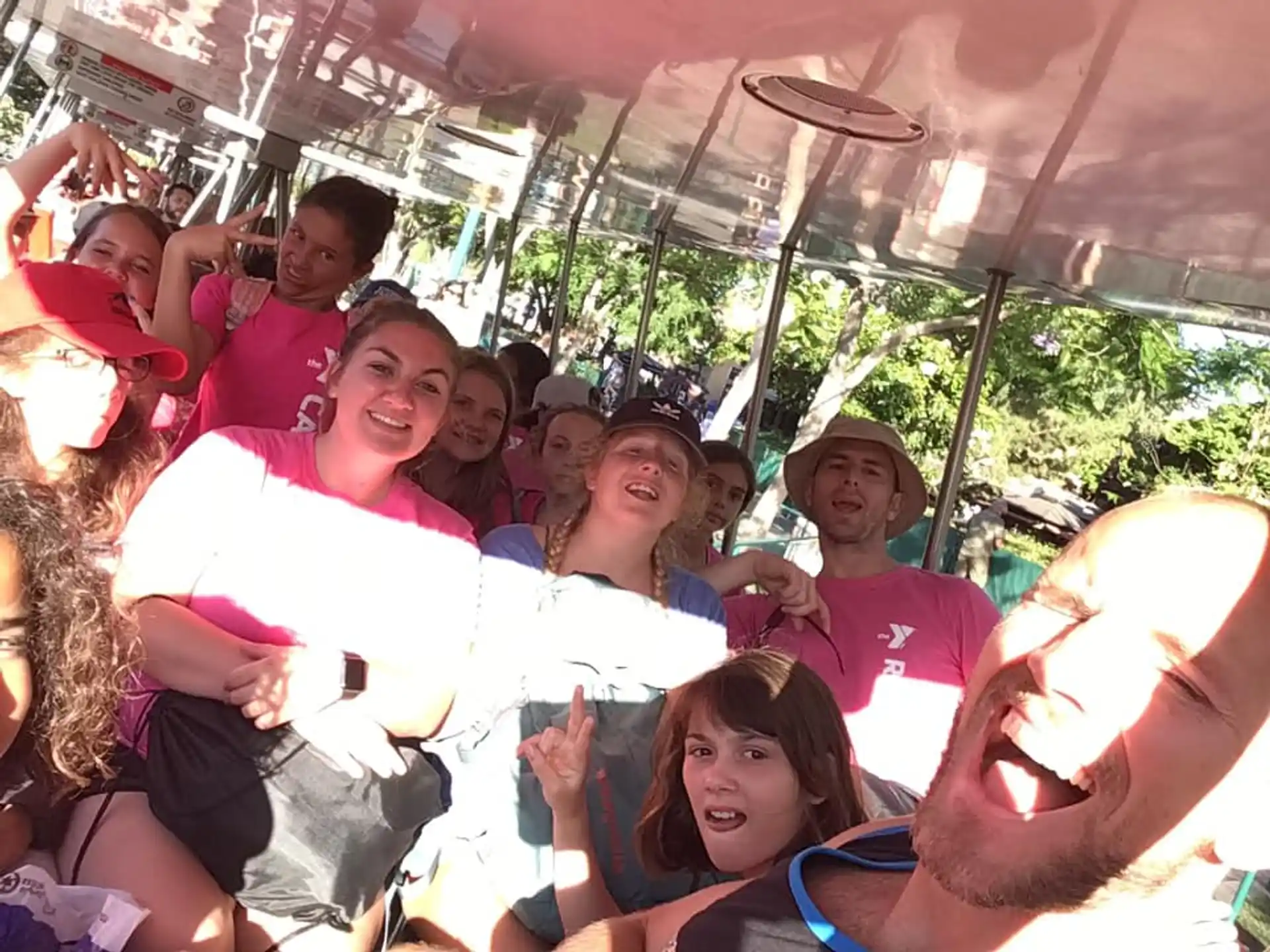 a group of people on a roller coaster