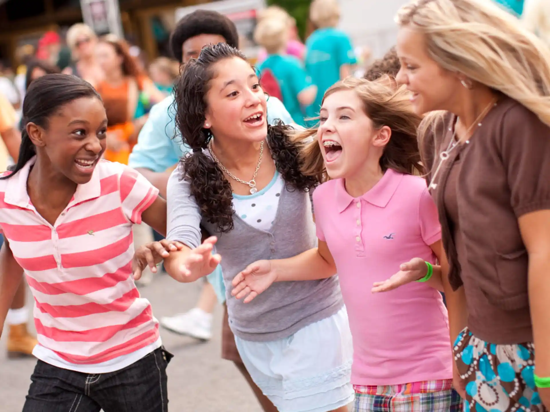 a group of people laughing