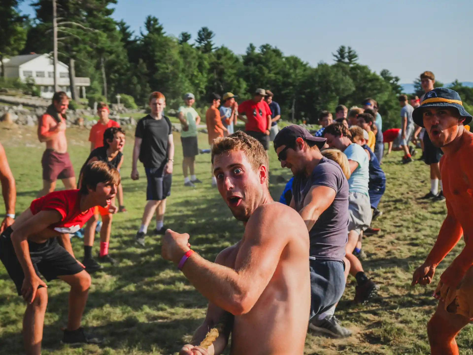 a group of people running