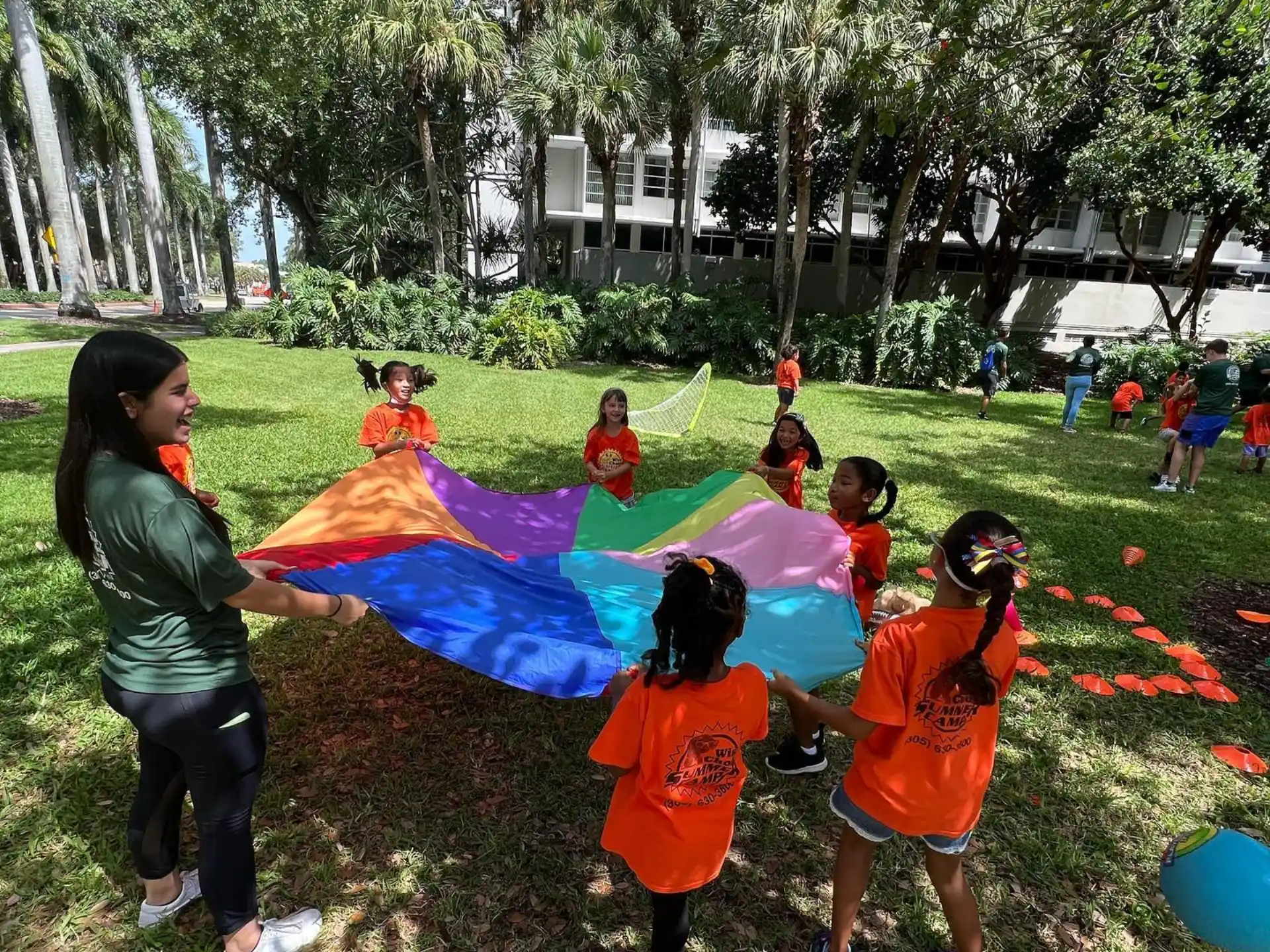 a group of children playing in a park