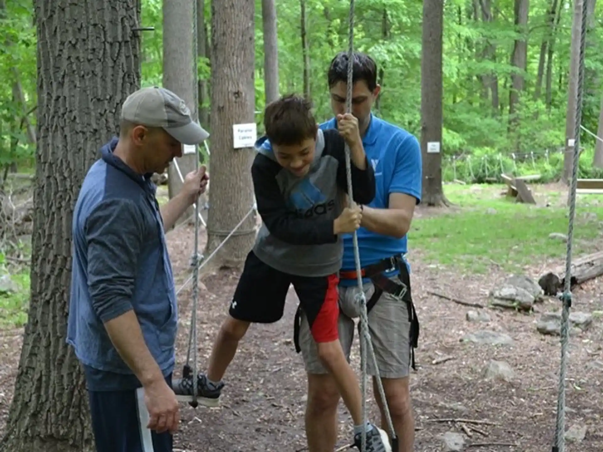 a group of people hiking in the woods