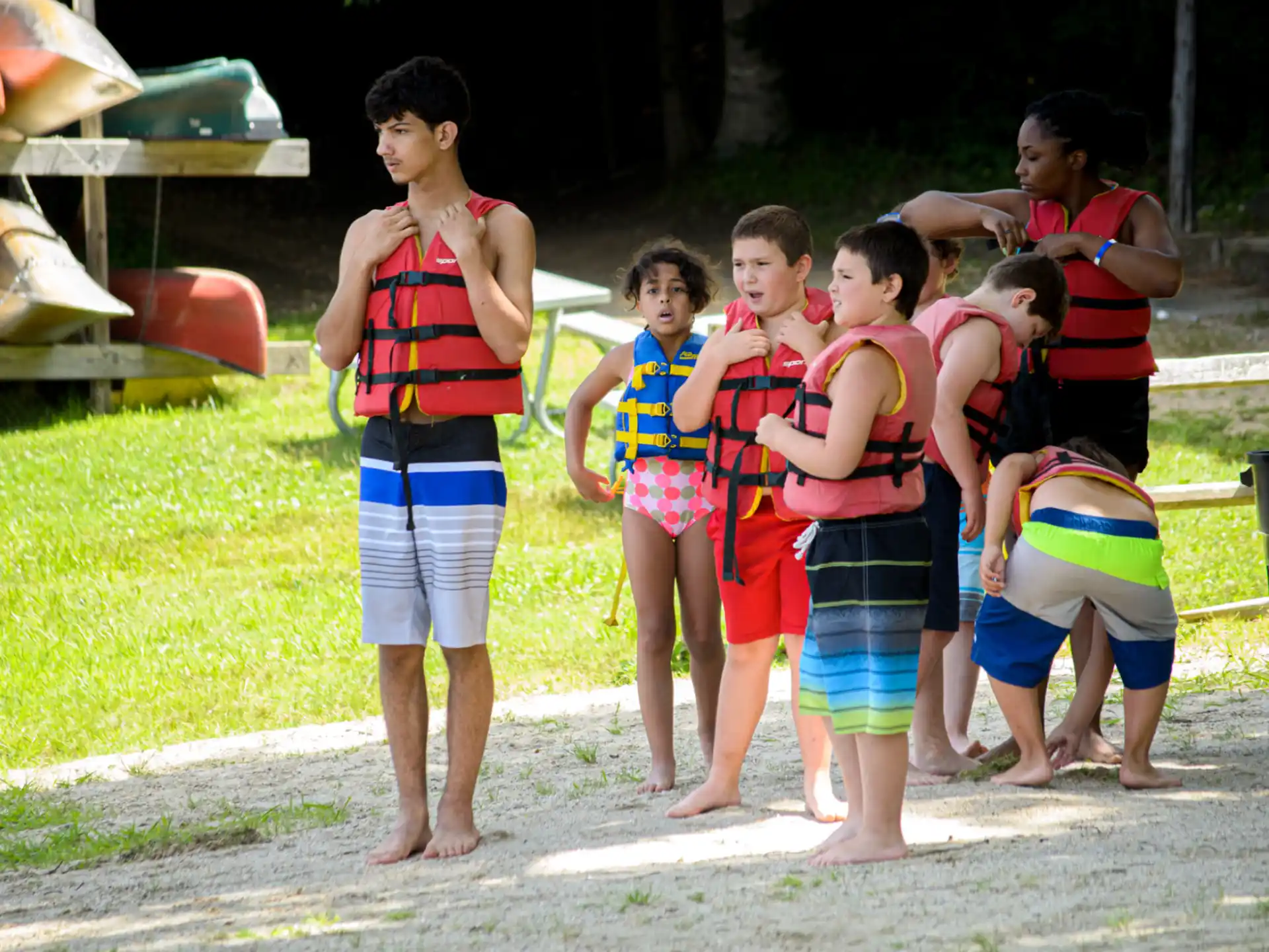 a group of children in matching outfits