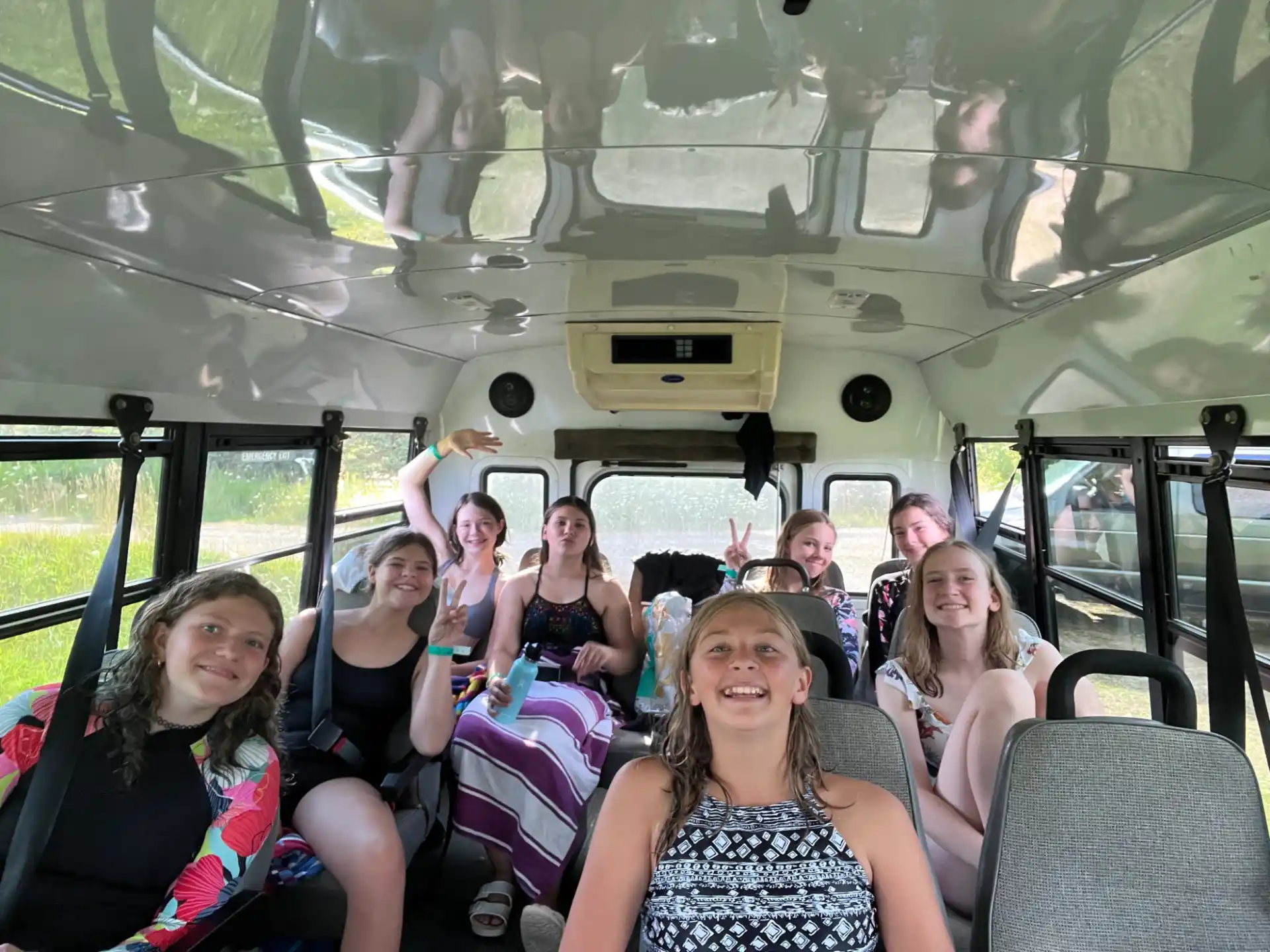 a group of people on a bus