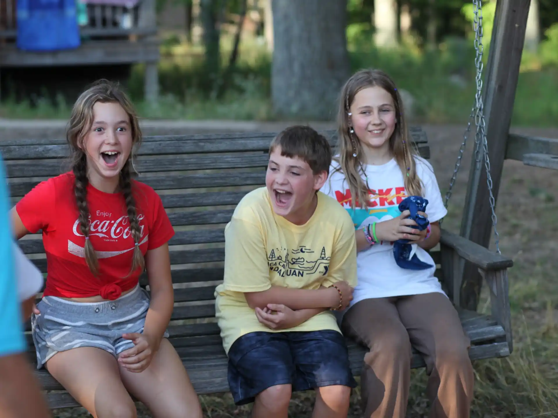 a group of kids on a swing