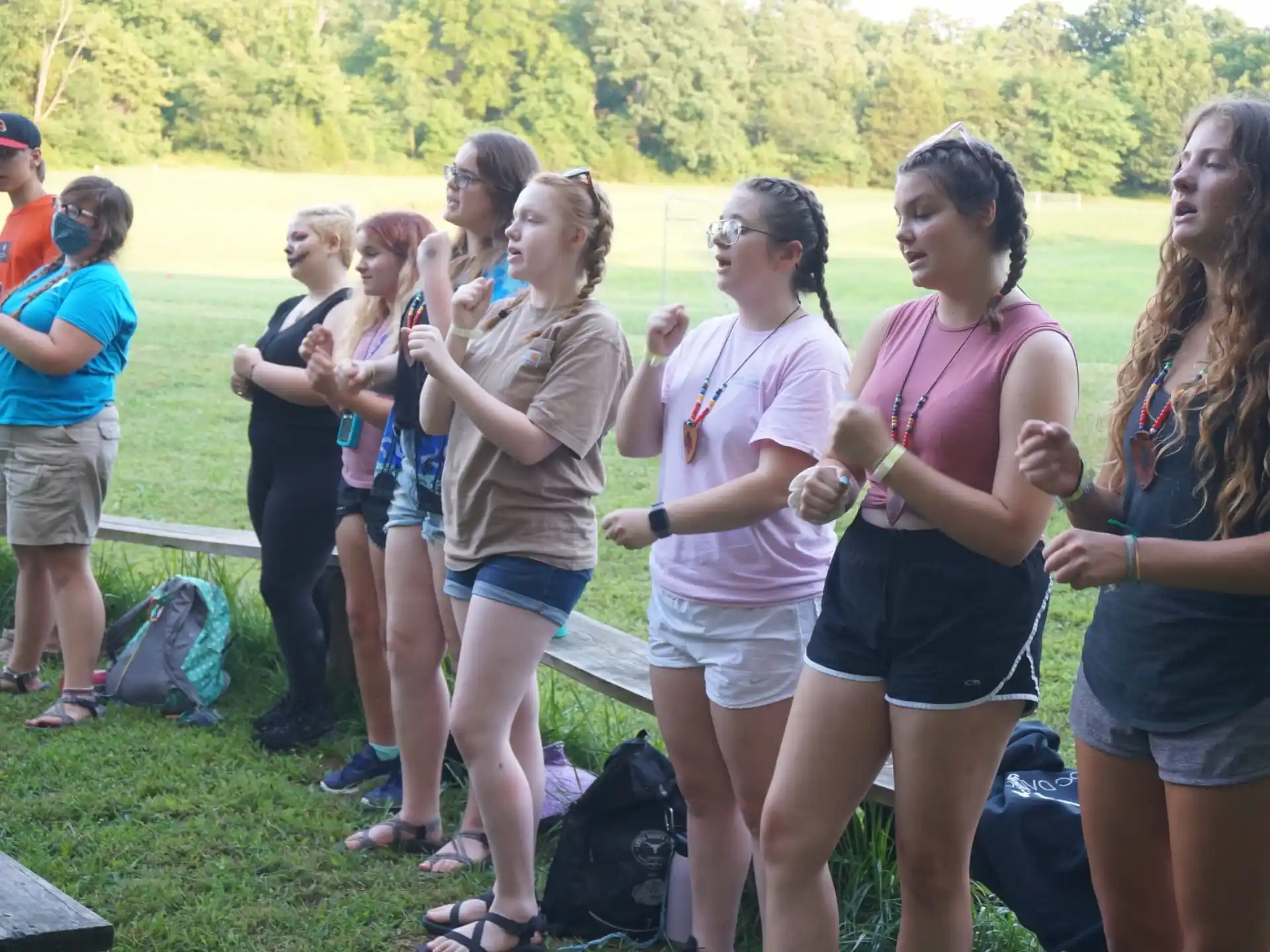a group of people standing outside