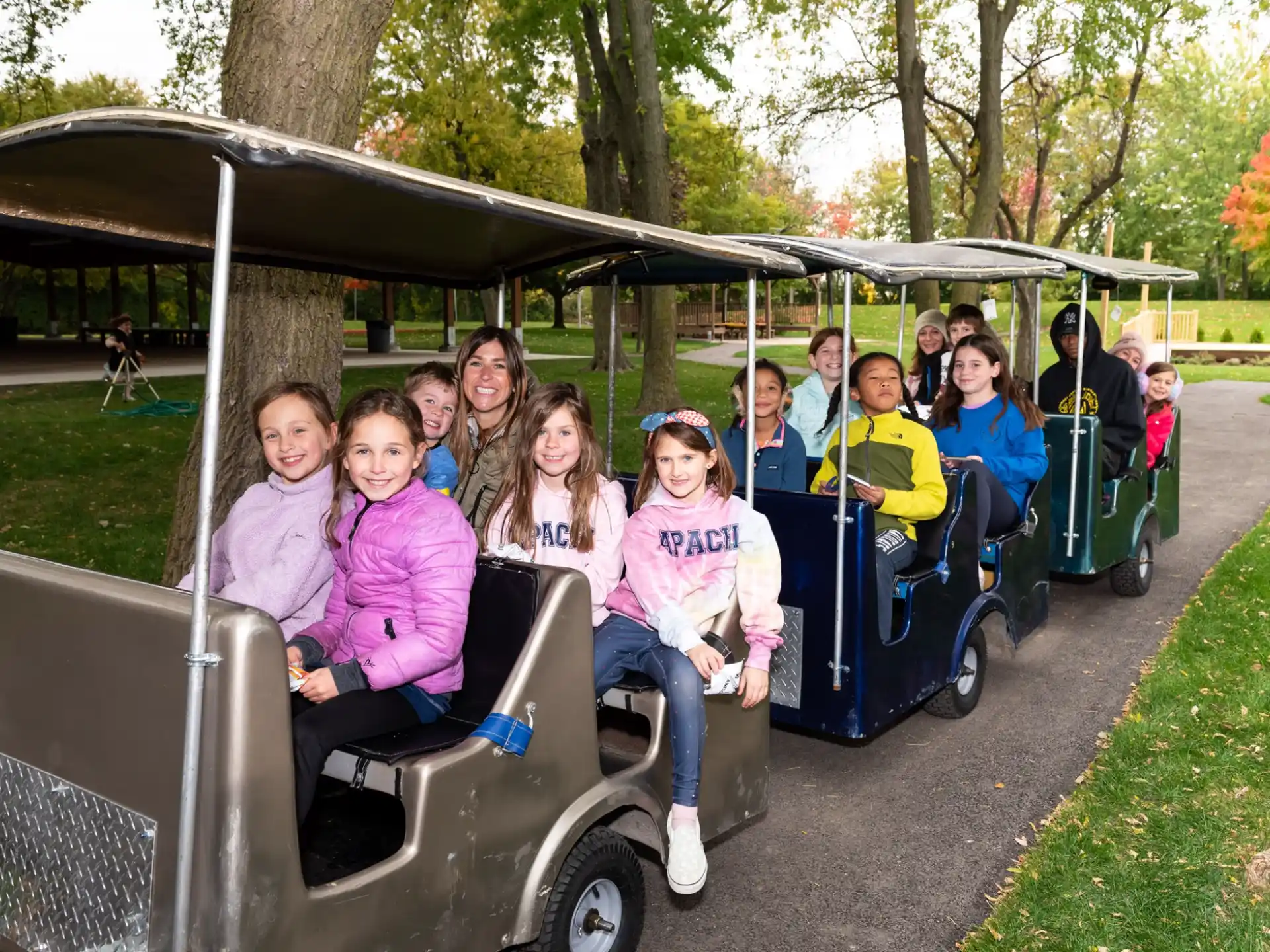 a group of people in a roller coaster