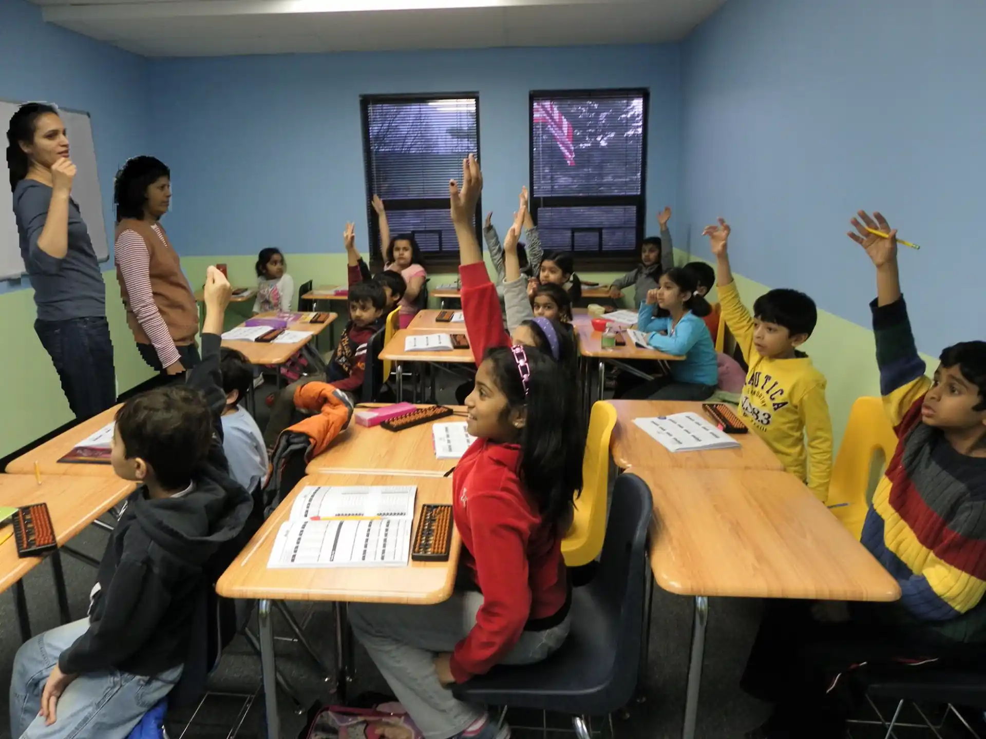 a group of people in a classroom