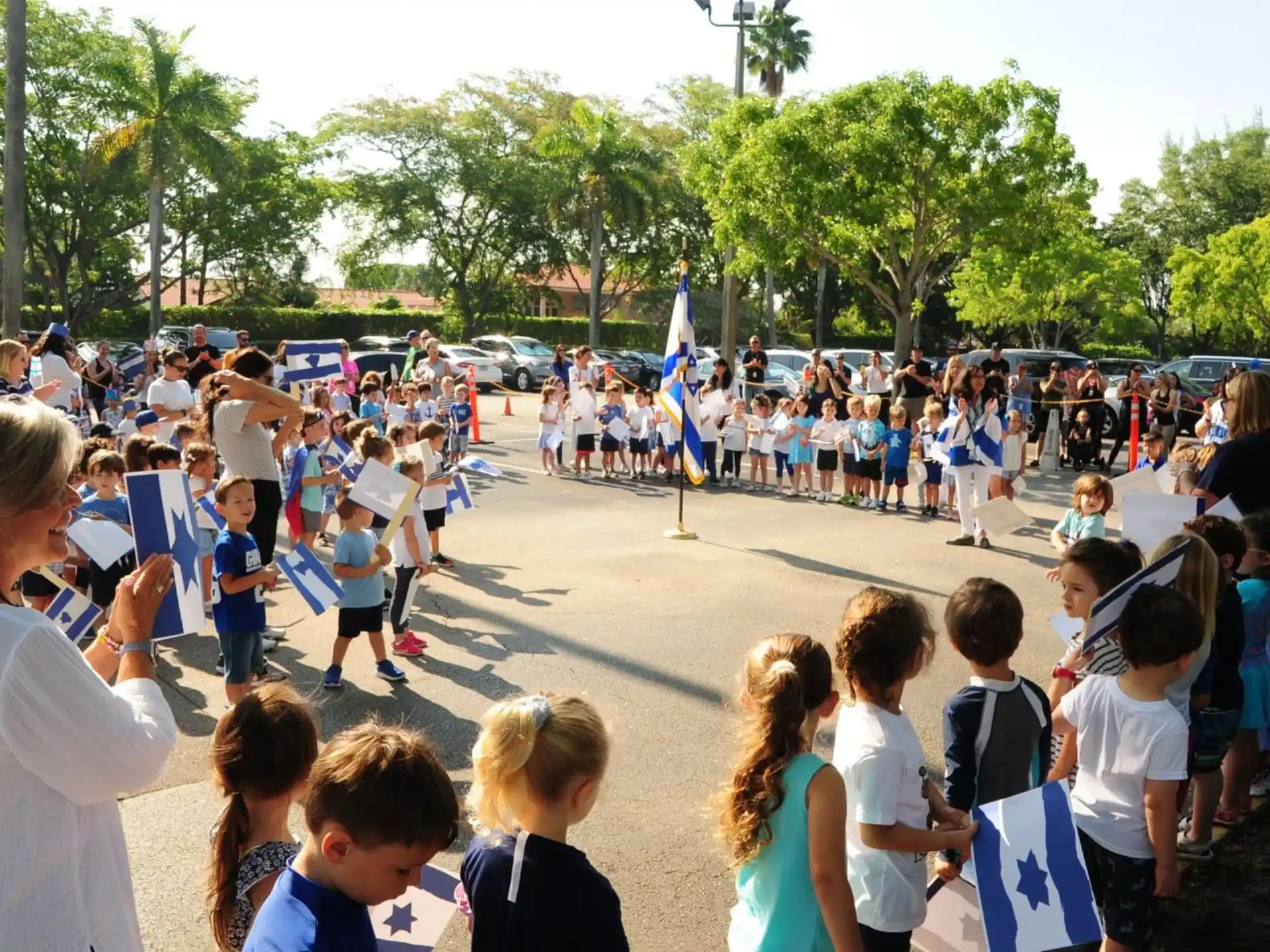 a group of people in a circle