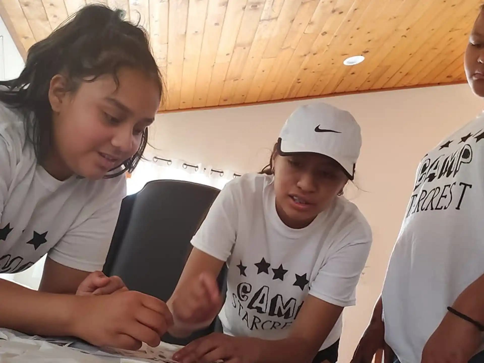 a group of people looking at a paper